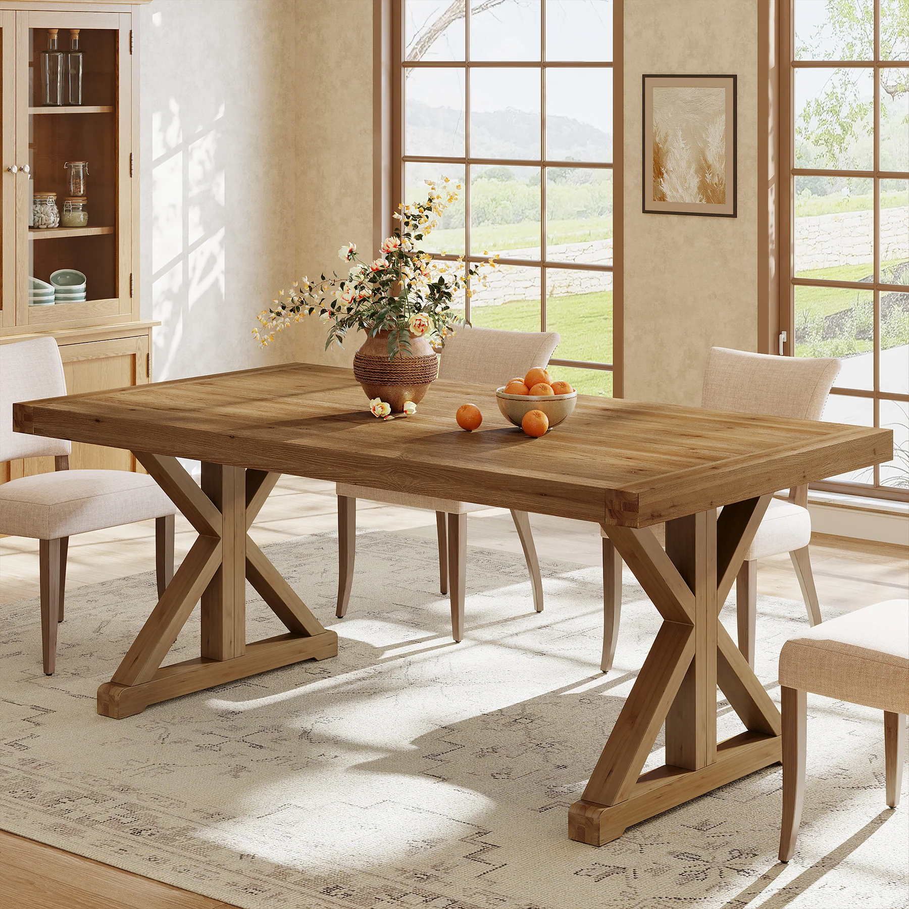 63" Solid Wood Dining Table, Rectangular Kitchen Table for 4-6 - Image 9