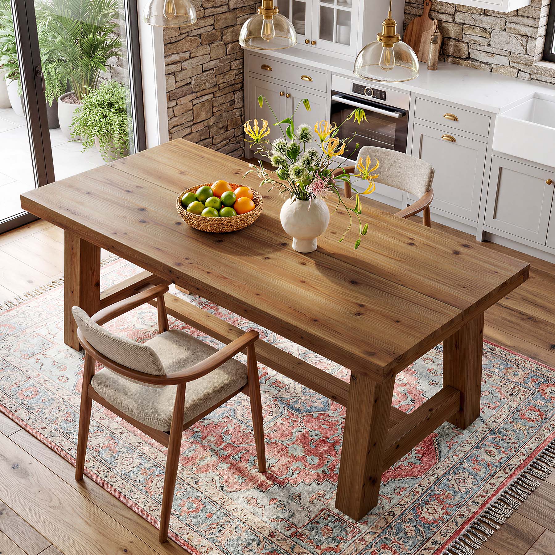 63" Solid Wood Dining Table, Rectangular Kitchen Table for 4-6 People - Image 3