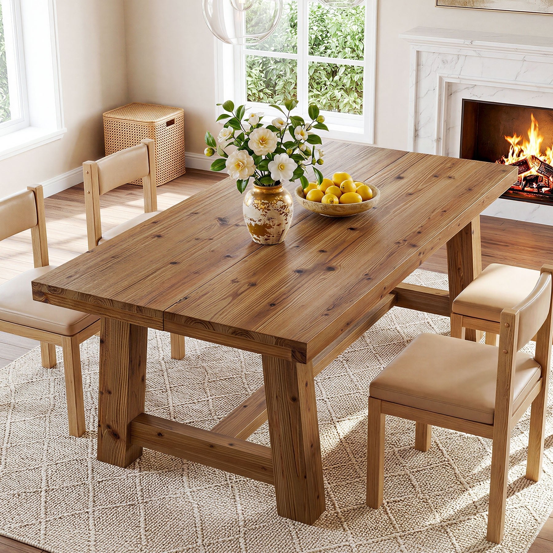 63" Solid Wood Dining Table, Rectangular Kitchen Table for 4-6 People - Image 4