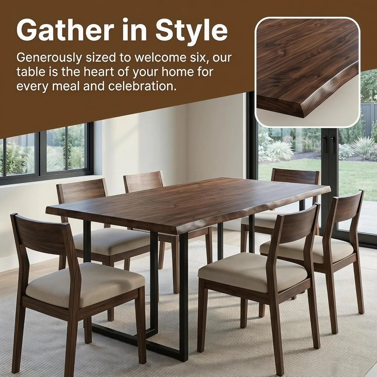 63" Solid Wood Dining Table, Rectangular Kitchen Table with Live-Edge Inspired Top for 4–6 - Image 3