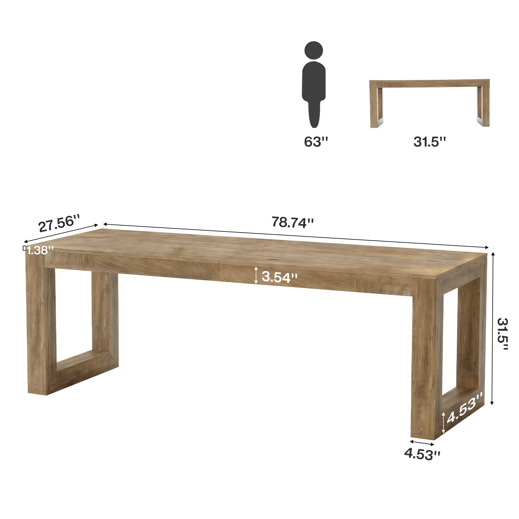 78.7" Dining Table, Rectangular Kitchen Table with Sturdy Base for 6-8 People - Image 2