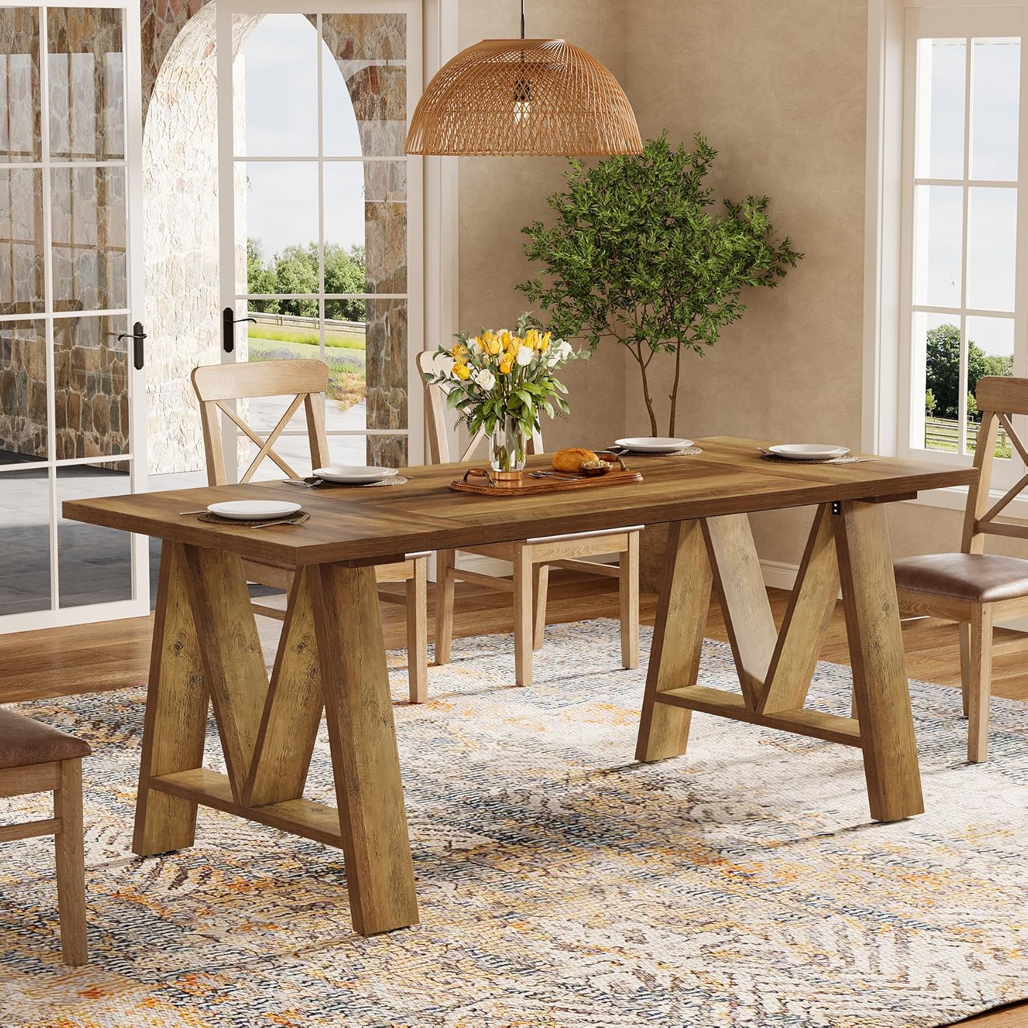 63" Dining Table, Rectangular Wooden Kitchen Table for 4-6 - Image 3