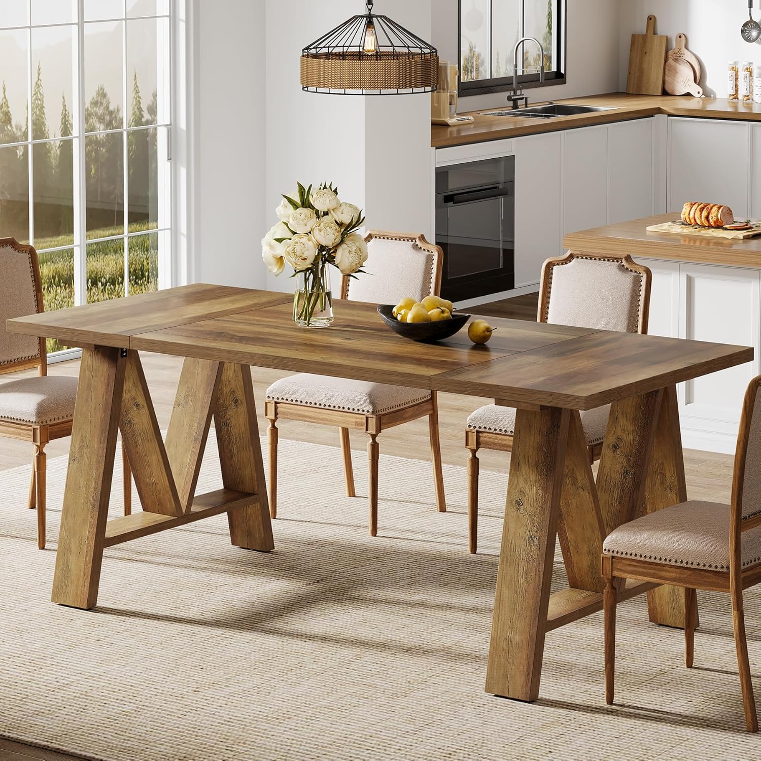 63" Dining Table, Rectangular Wooden Kitchen Table for 4-6 - Image 4