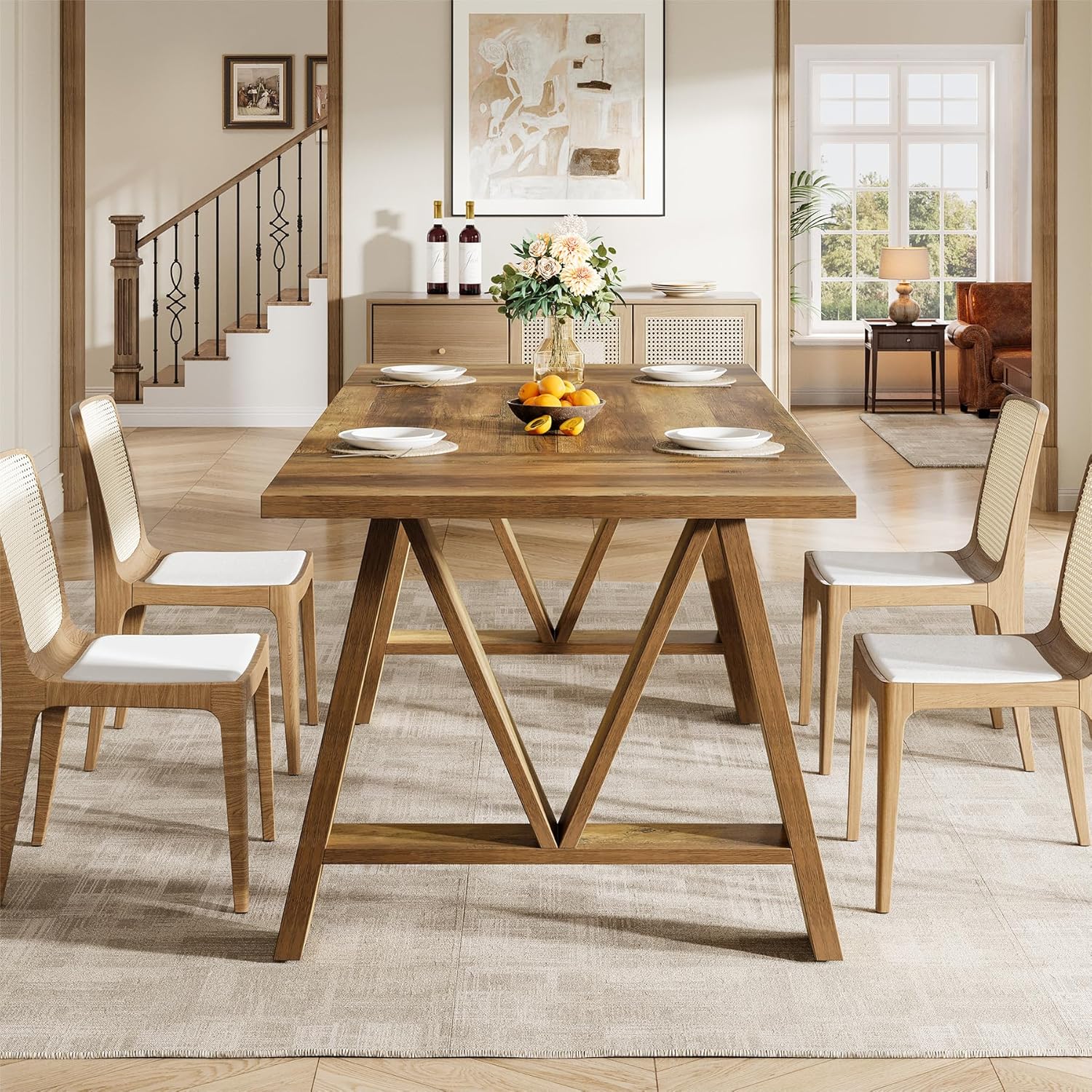 63" Dining Table, Rectangular Wooden Kitchen Table for 4-6 - Image 5
