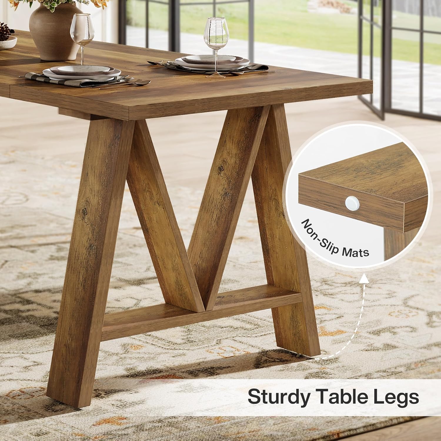 63" Dining Table, Rectangular Wooden Kitchen Table for 4-6 - Image 6