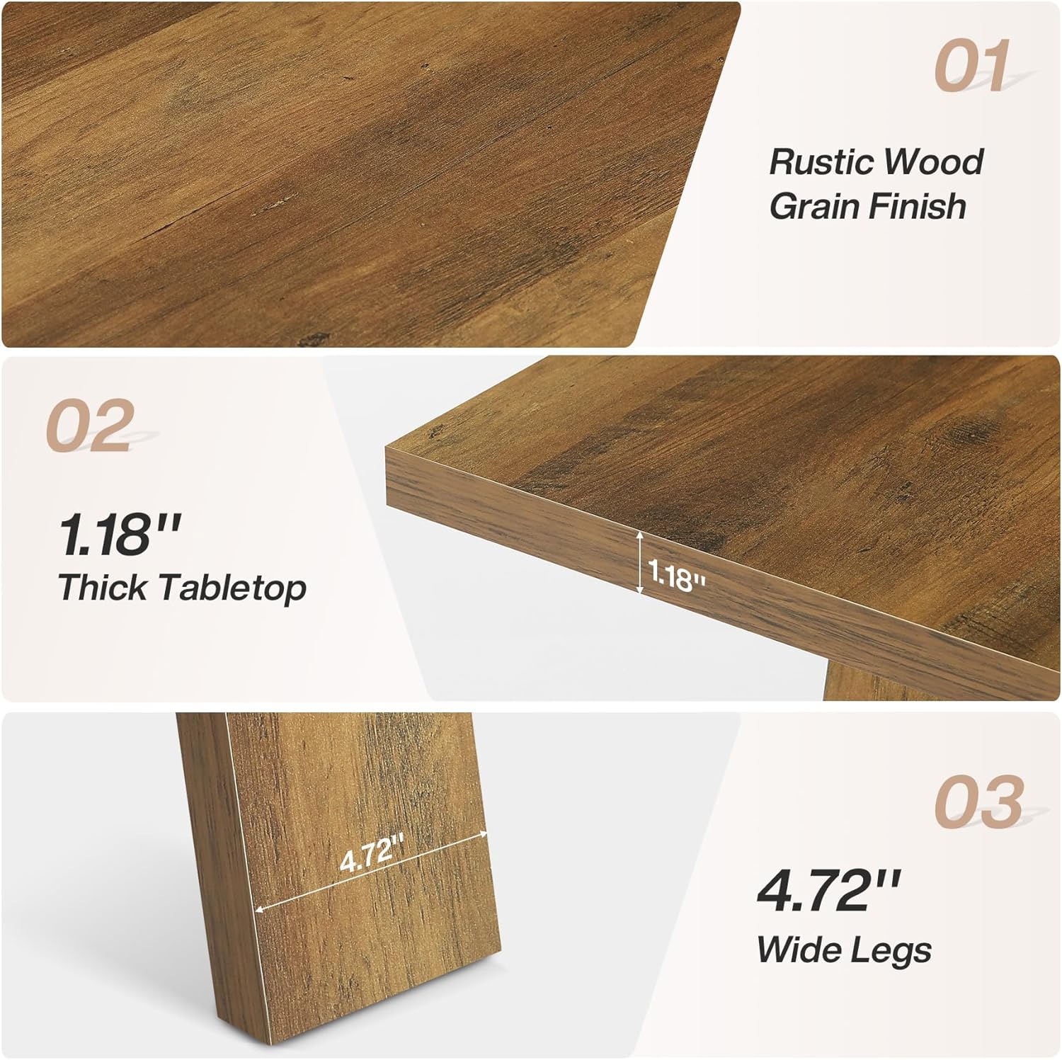 63" Dining Table, Rectangular Wooden Kitchen Table for 4-6 - Image 8