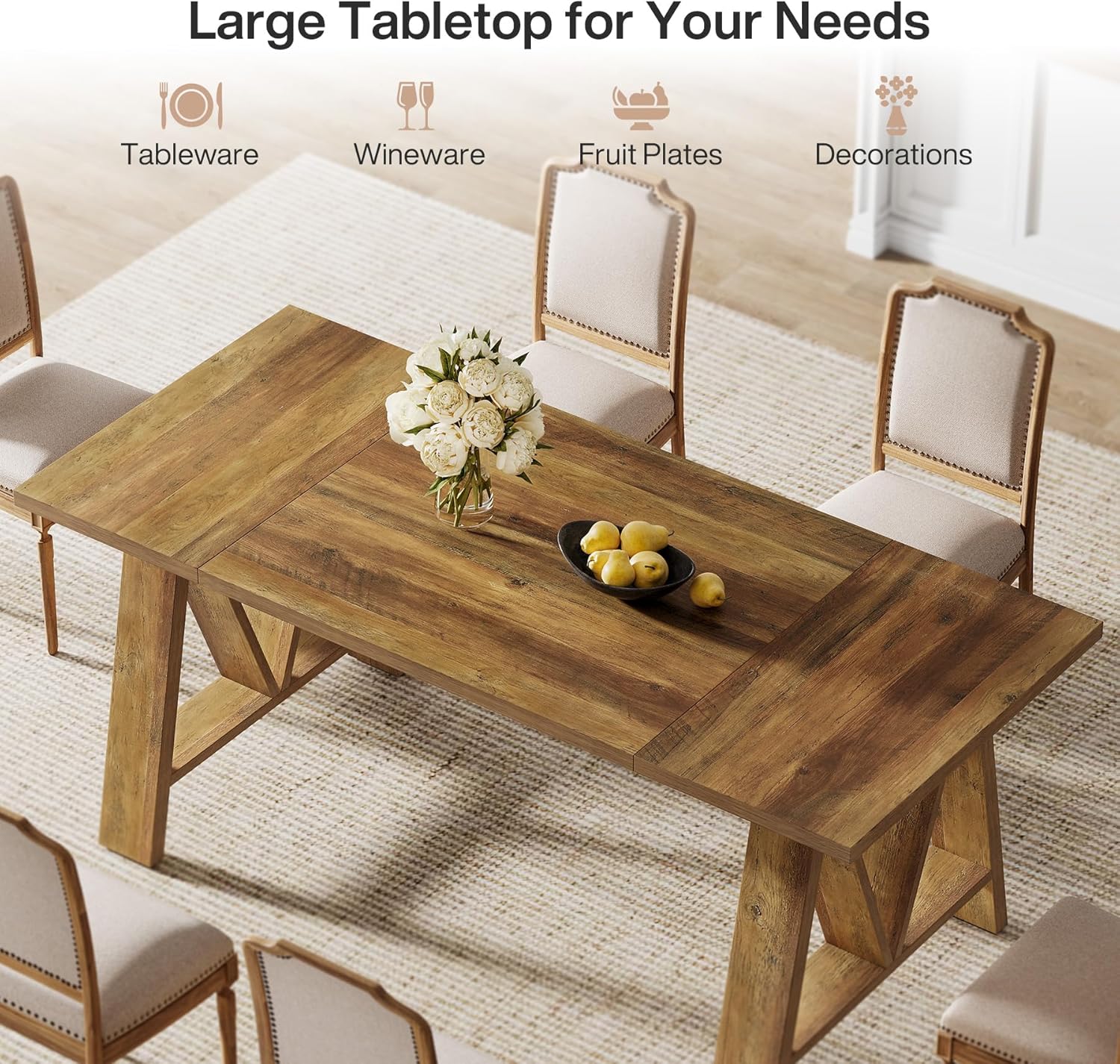 63" Dining Table, Rectangular Wooden Kitchen Table for 4-6 - Image 9