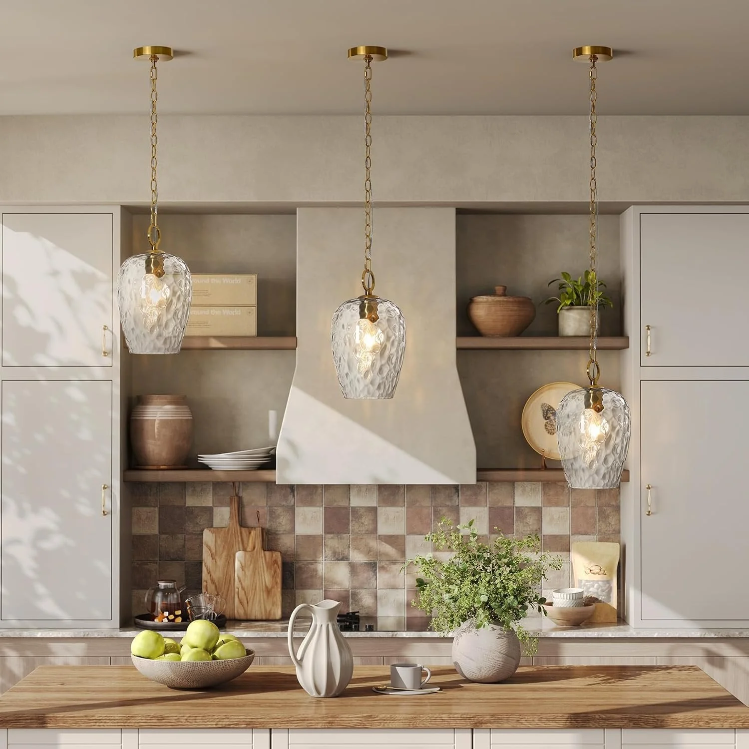 Hammered Glass Pendant Light, Rippled Hanging Light with Adjustable 60-Inch Chain - Image 4
