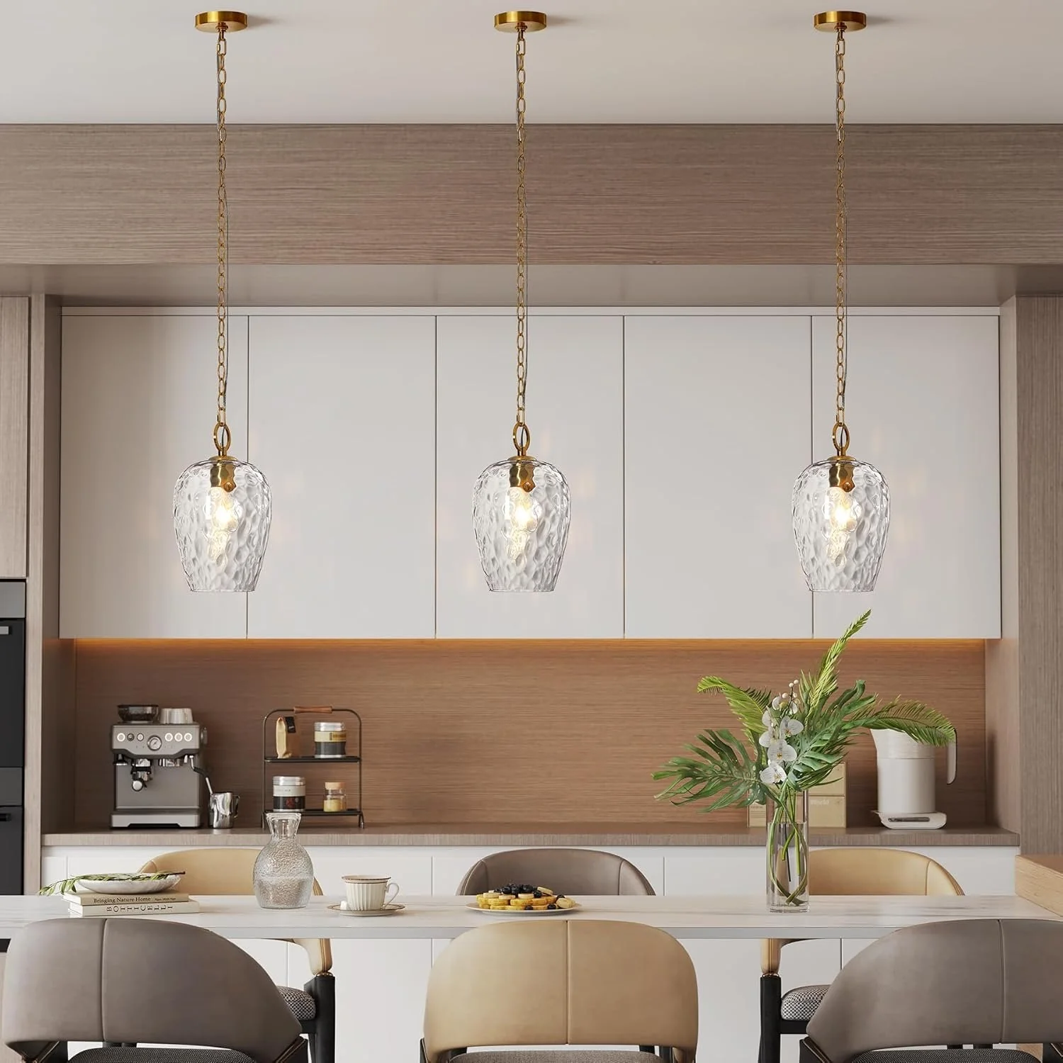 Hammered Glass Pendant Light, Rippled Hanging Light with Adjustable 60-Inch Chain - Image 5