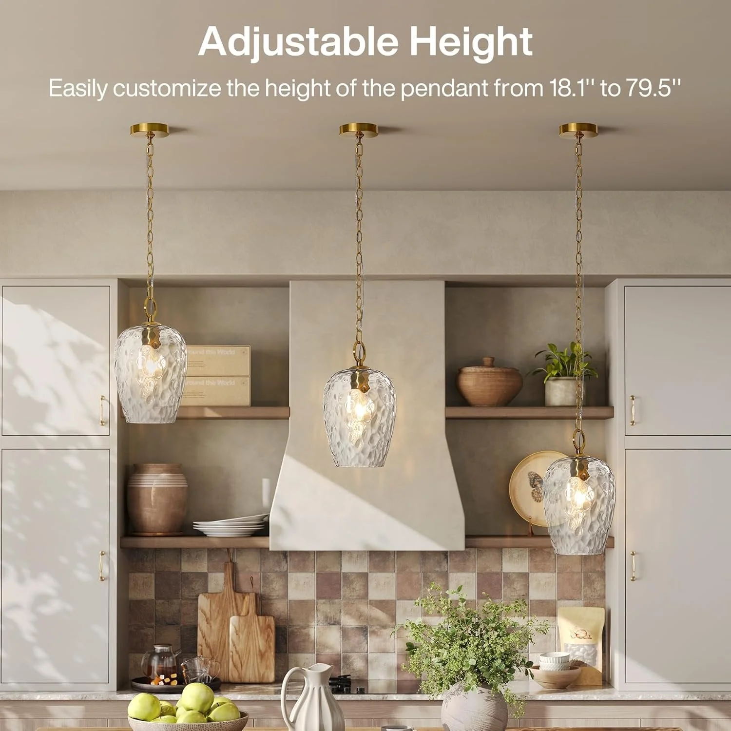 Hammered Glass Pendant Light, Rippled Hanging Light with Adjustable 60-Inch Chain - Image 7
