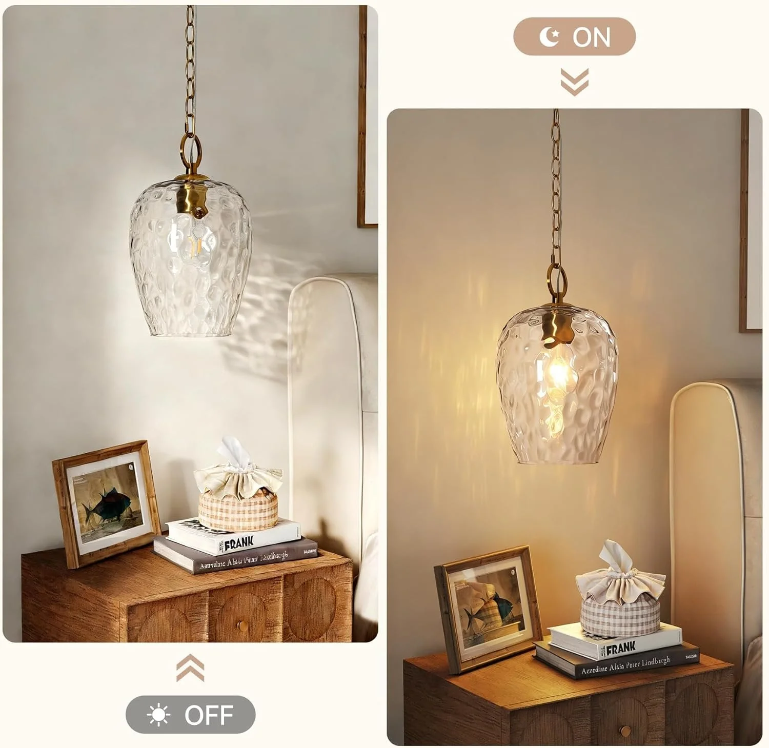 Hammered Glass Pendant Light, Rippled Hanging Light with Adjustable 60-Inch Chain - Image 9