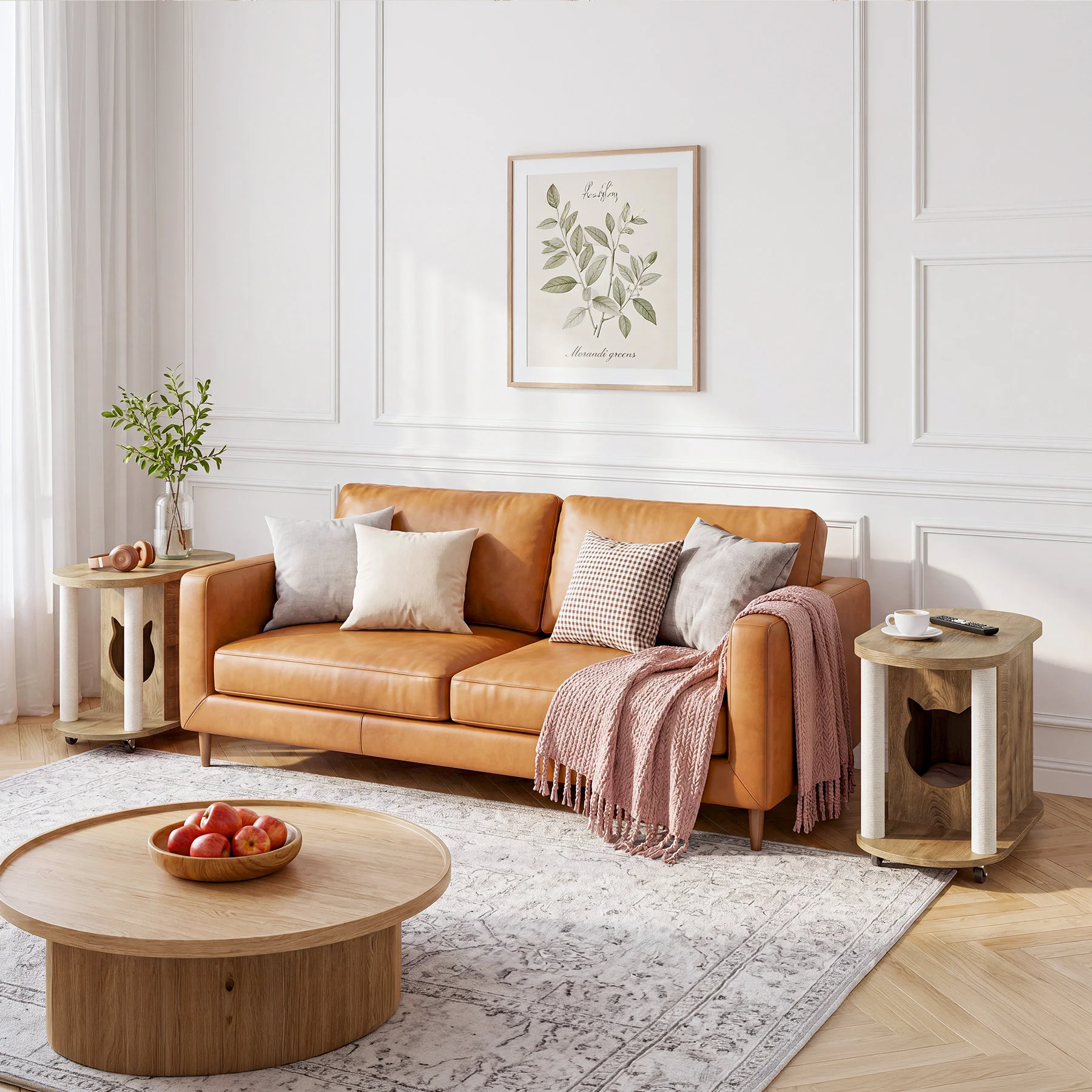 Rolling Sofa Side Table, End Table with Scratching Posts and Cat Bed - Image 3