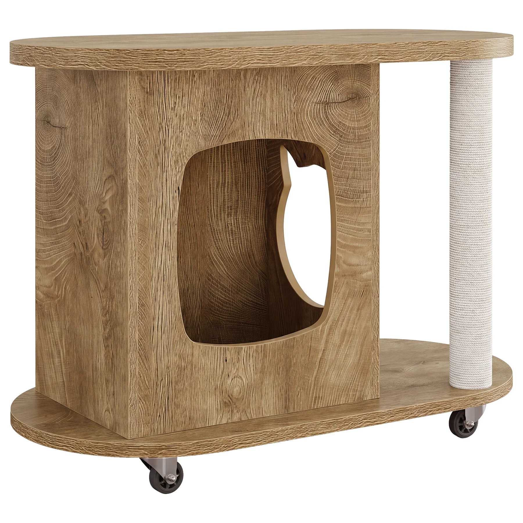 Rolling Sofa Side Table, End Table with Scratching Posts and Cat Bed - Image 9