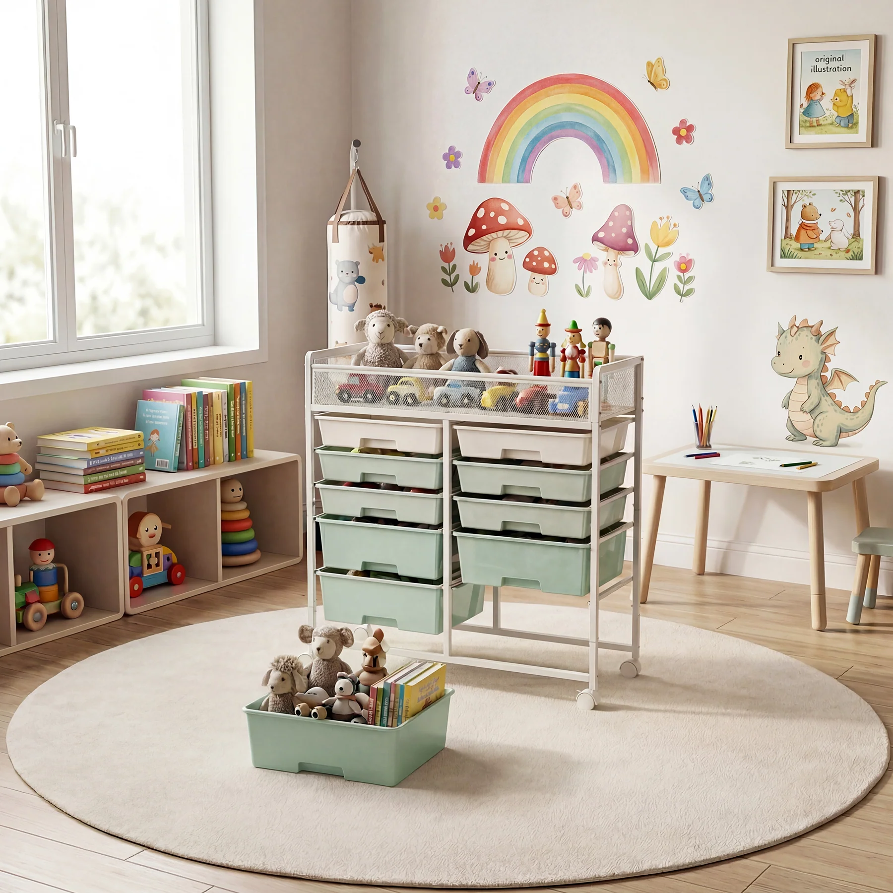 Rolling Craft Cart with Drawers, Rolling Utility Cart Art Craft Organizers and Storage with Lockable Wheels - Image 13