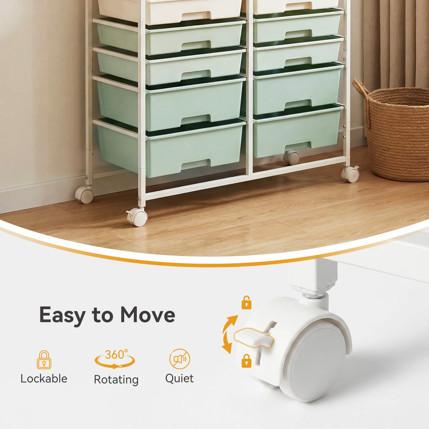 Rolling Craft Cart with Drawers, Rolling Utility Cart Art Craft Organizers and Storage with Lockable Wheels - Image 15
