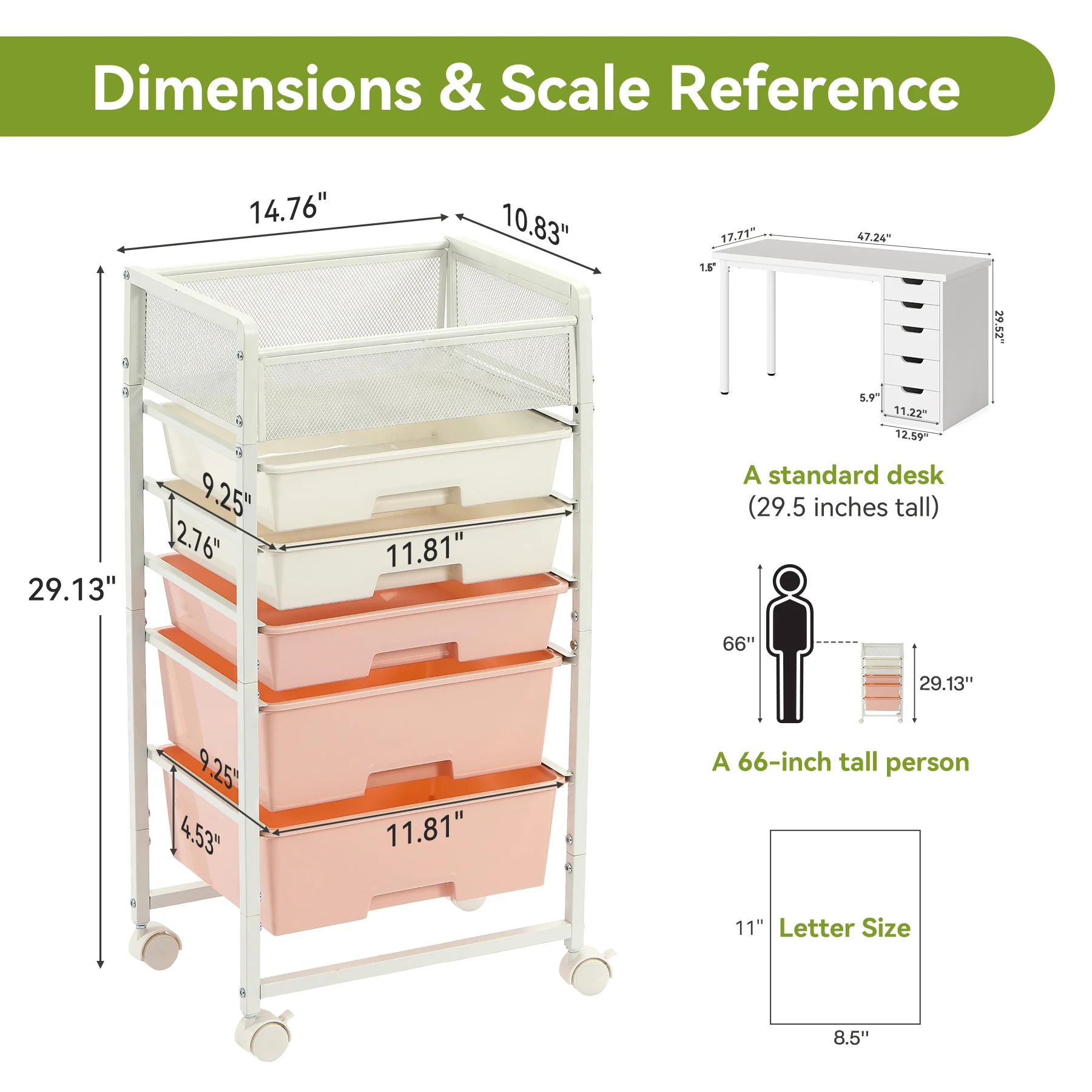 Rolling Craft Cart with Drawers, Rolling Utility Cart Art Craft Organizers and Storage with Lockable Wheels - Image 2