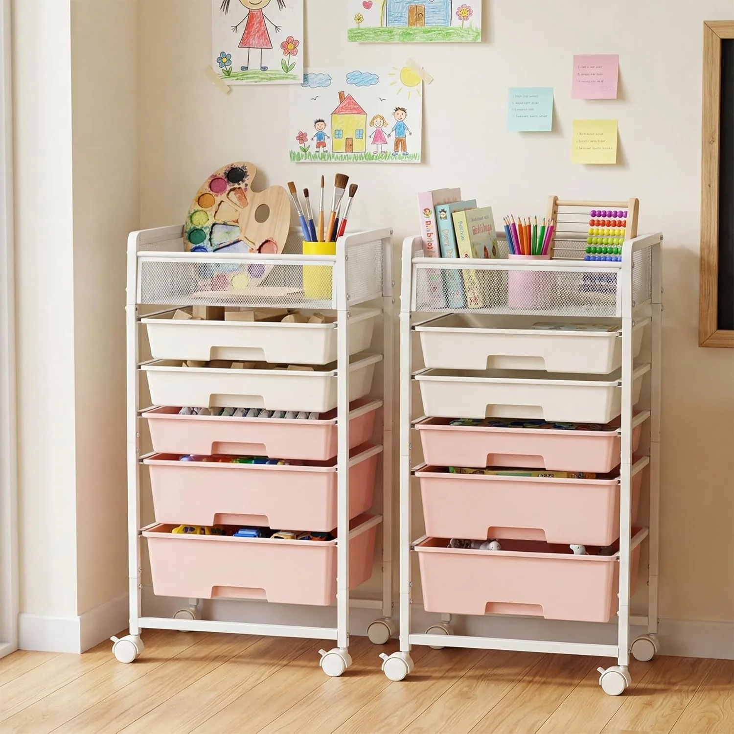 Rolling Craft Cart with Drawers, Rolling Utility Cart Art Craft Organizers and Storage with Lockable Wheels - Image 3
