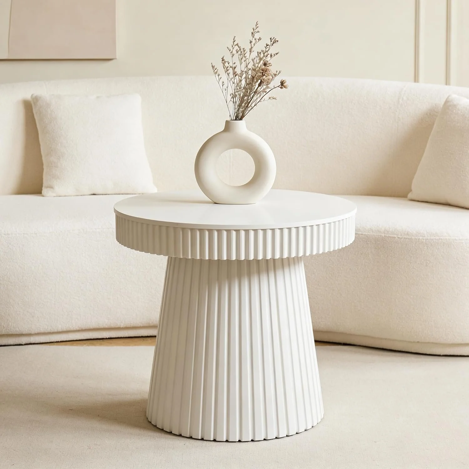 31.5" End Table, Round Bedside Table Nightstand with Fluted Pedestal - Image 7