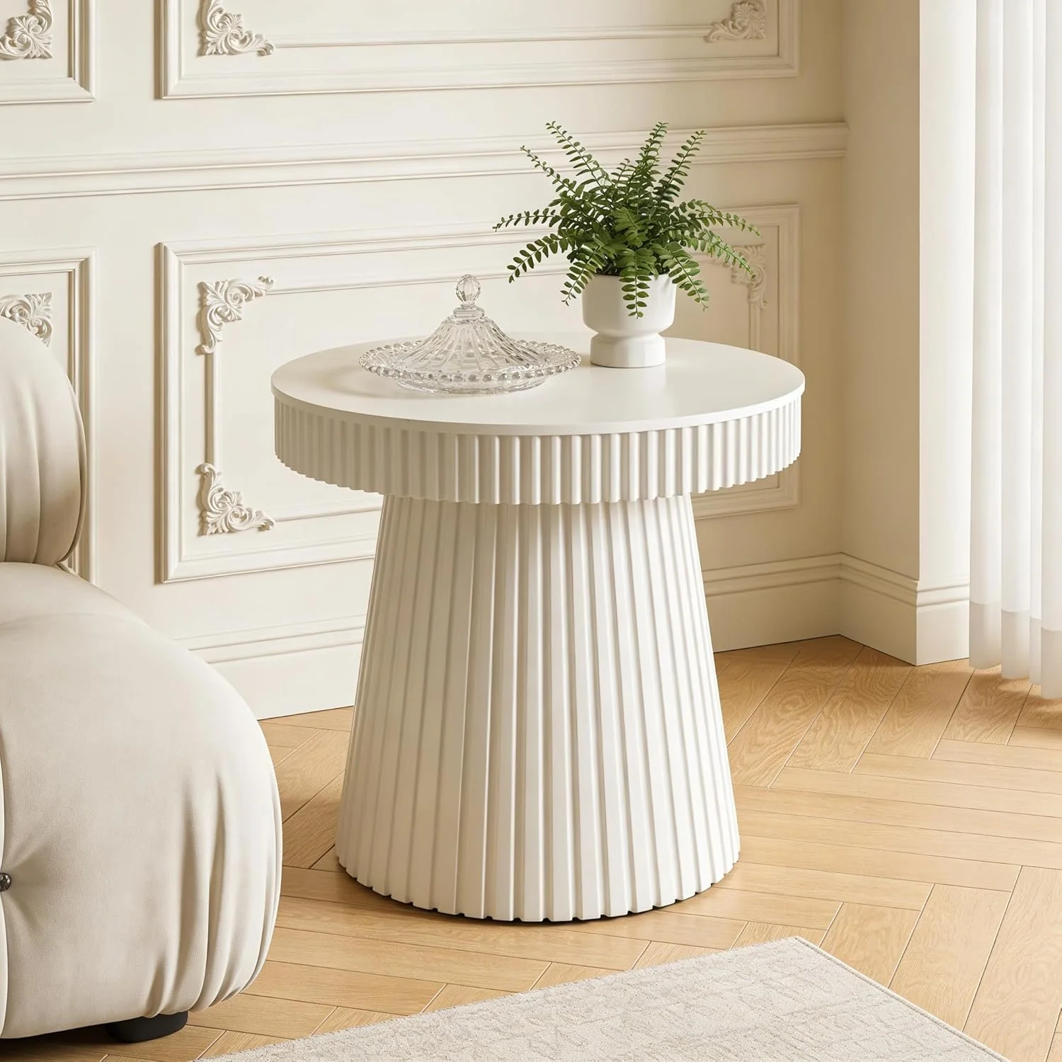 31.5" End Table, Round Bedside Table Nightstand with Fluted Pedestal - Image 8