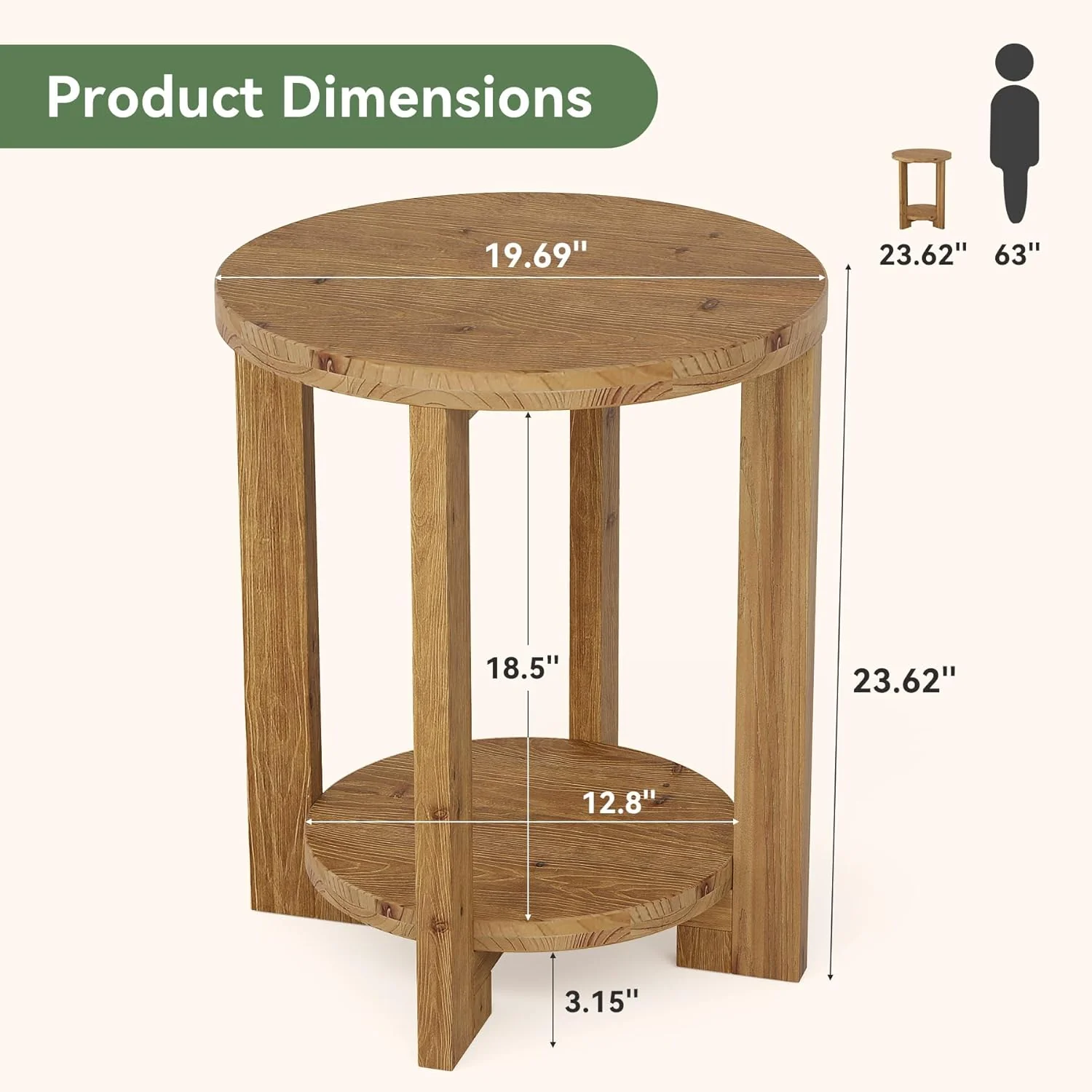 Tribesigns 2-Tier Round End Table, Wooden Accent Table - Image 2