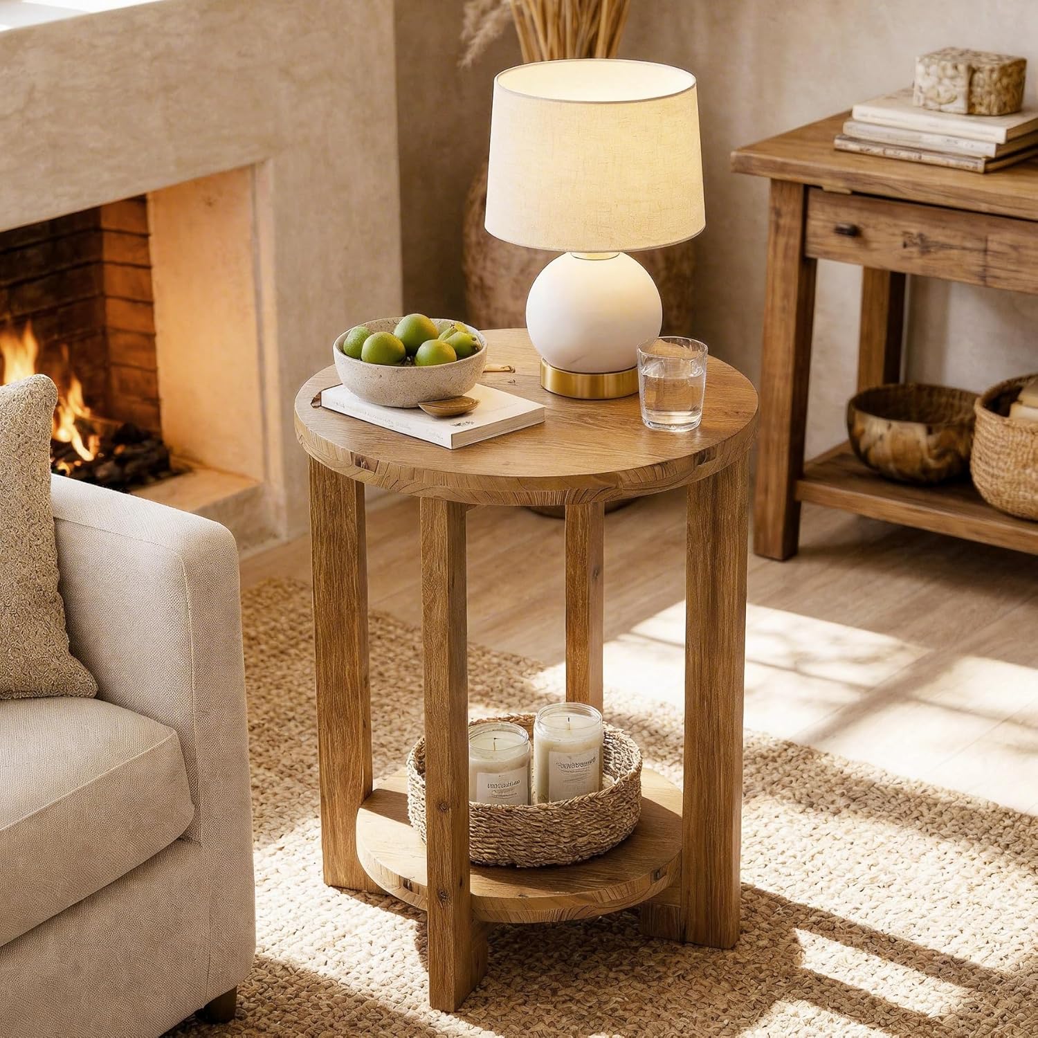 Tribesigns 2-Tier Round End Table, Wooden Accent Table - Image 3