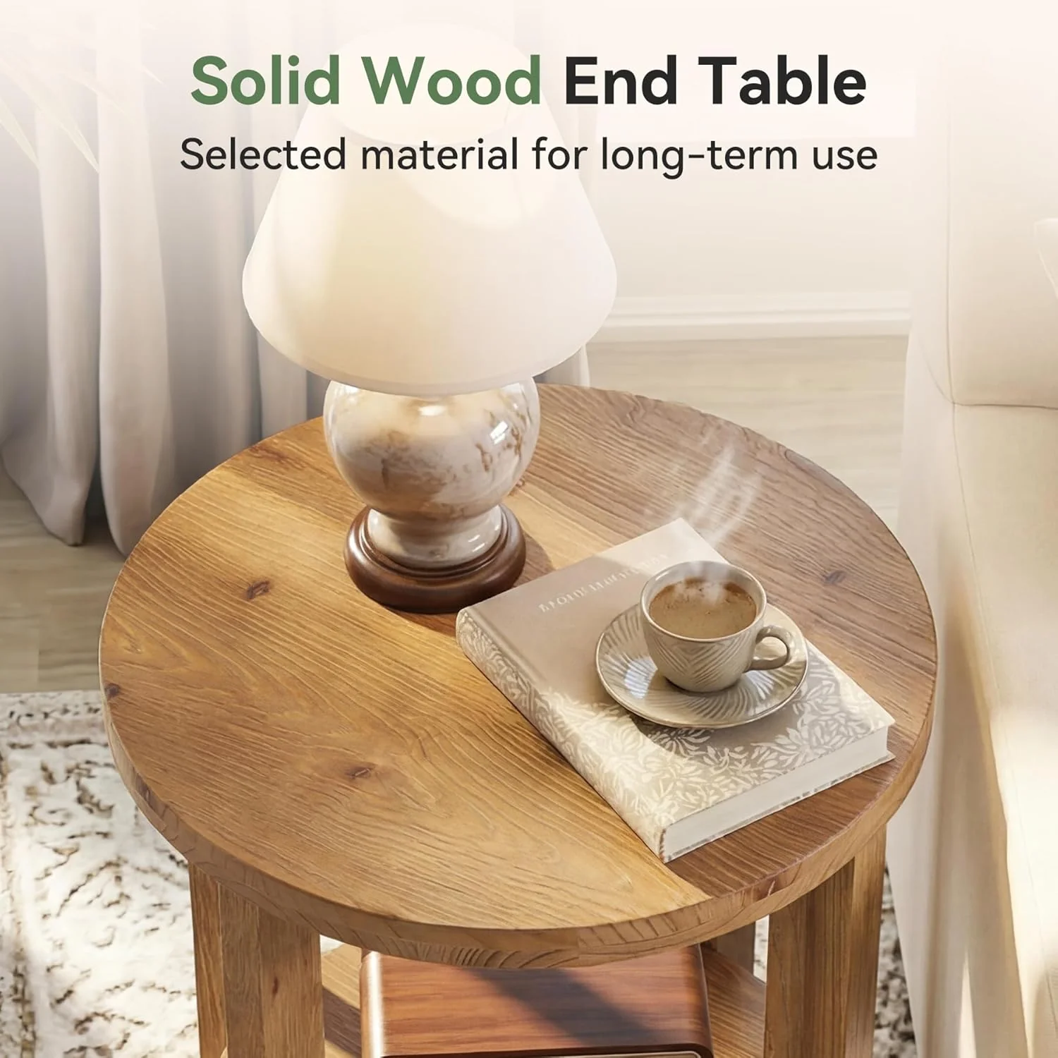Tribesigns 2-Tier Round End Table, Wooden Accent Table - Image 4