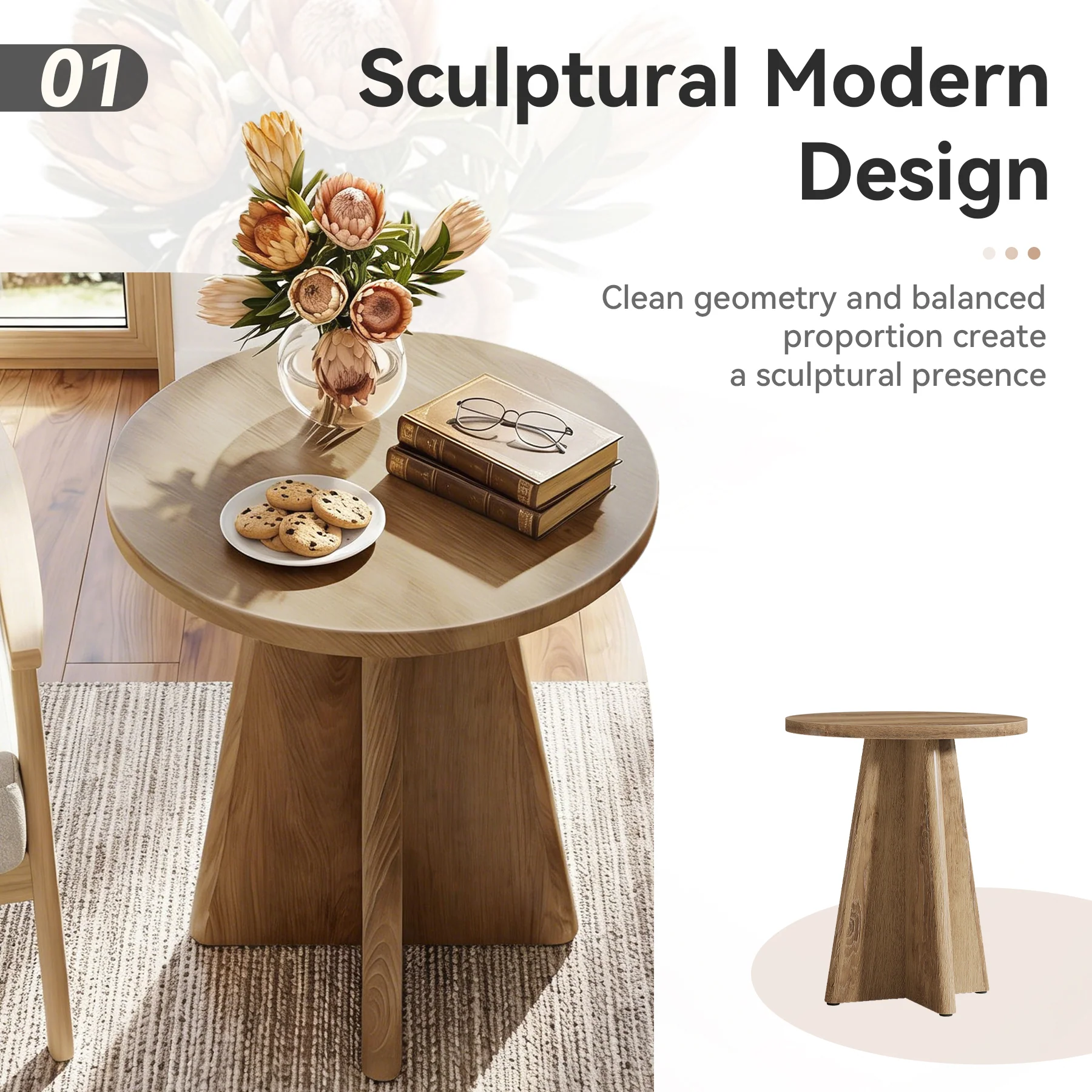 Tribesigns 19.7" Round End Table, Wooden Side Table for Living Room - Image 11