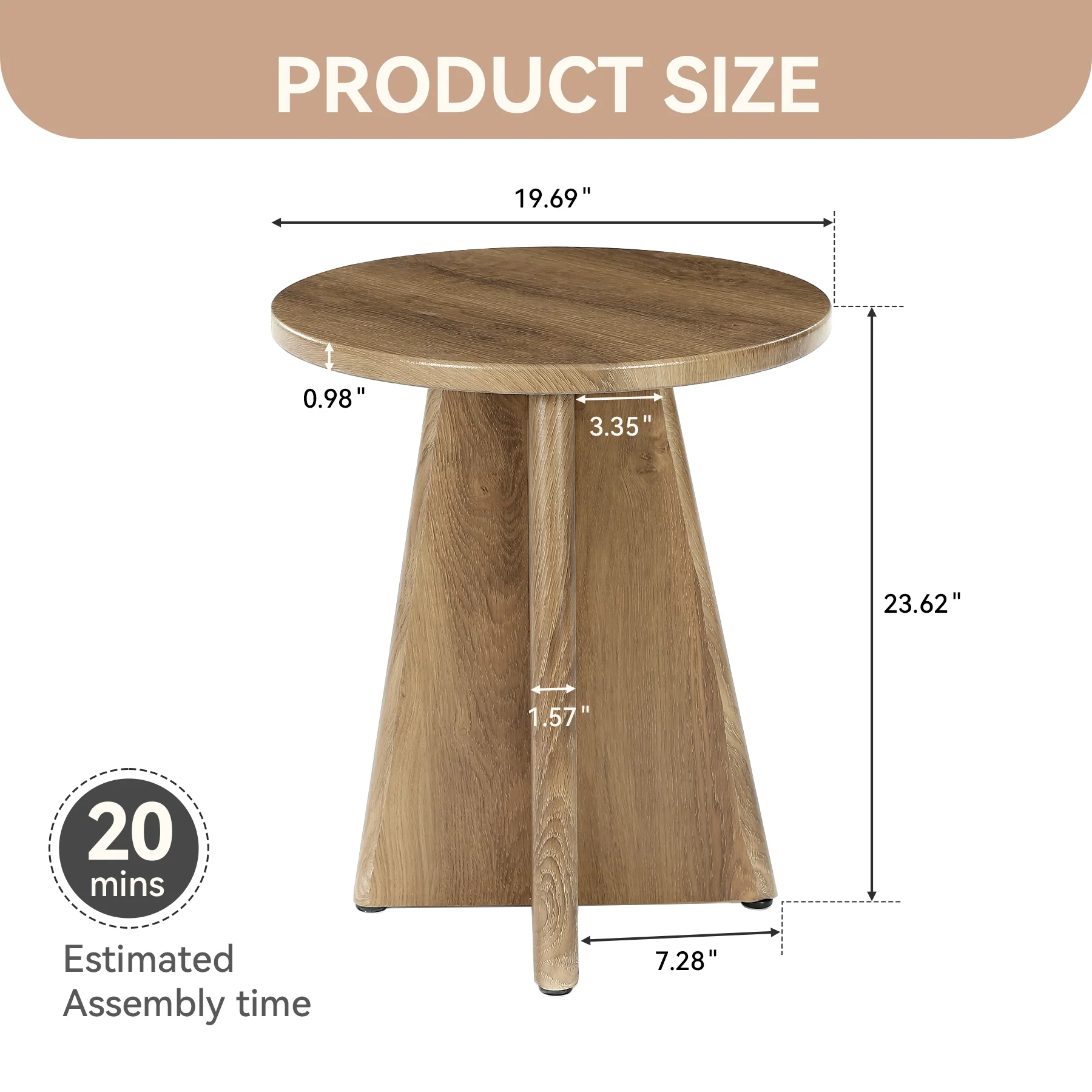 Tribesigns 19.7" Round End Table, Wooden Side Table for Living Room - Image 2