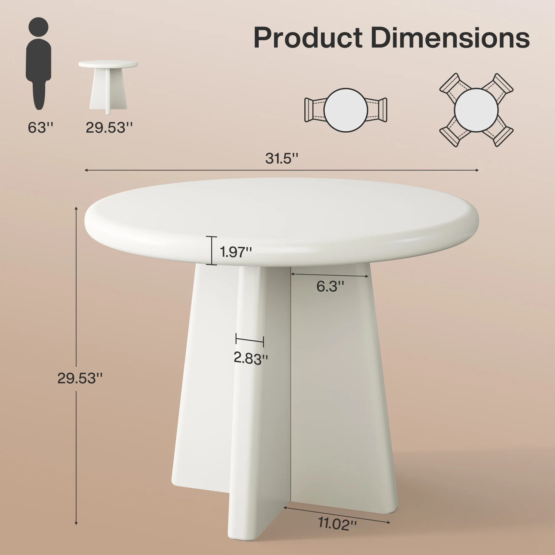 31.5" Dining Table, Round Kitchen Dinner Table - Image 2