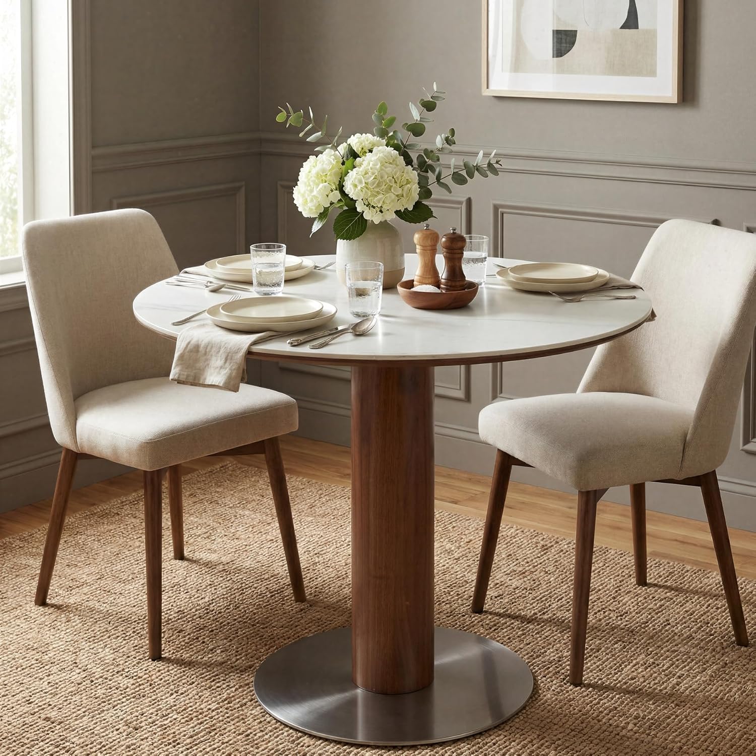 31.5" Modern Dining Table, Round Kitchen Table with Sintered Stone Top - Image 4