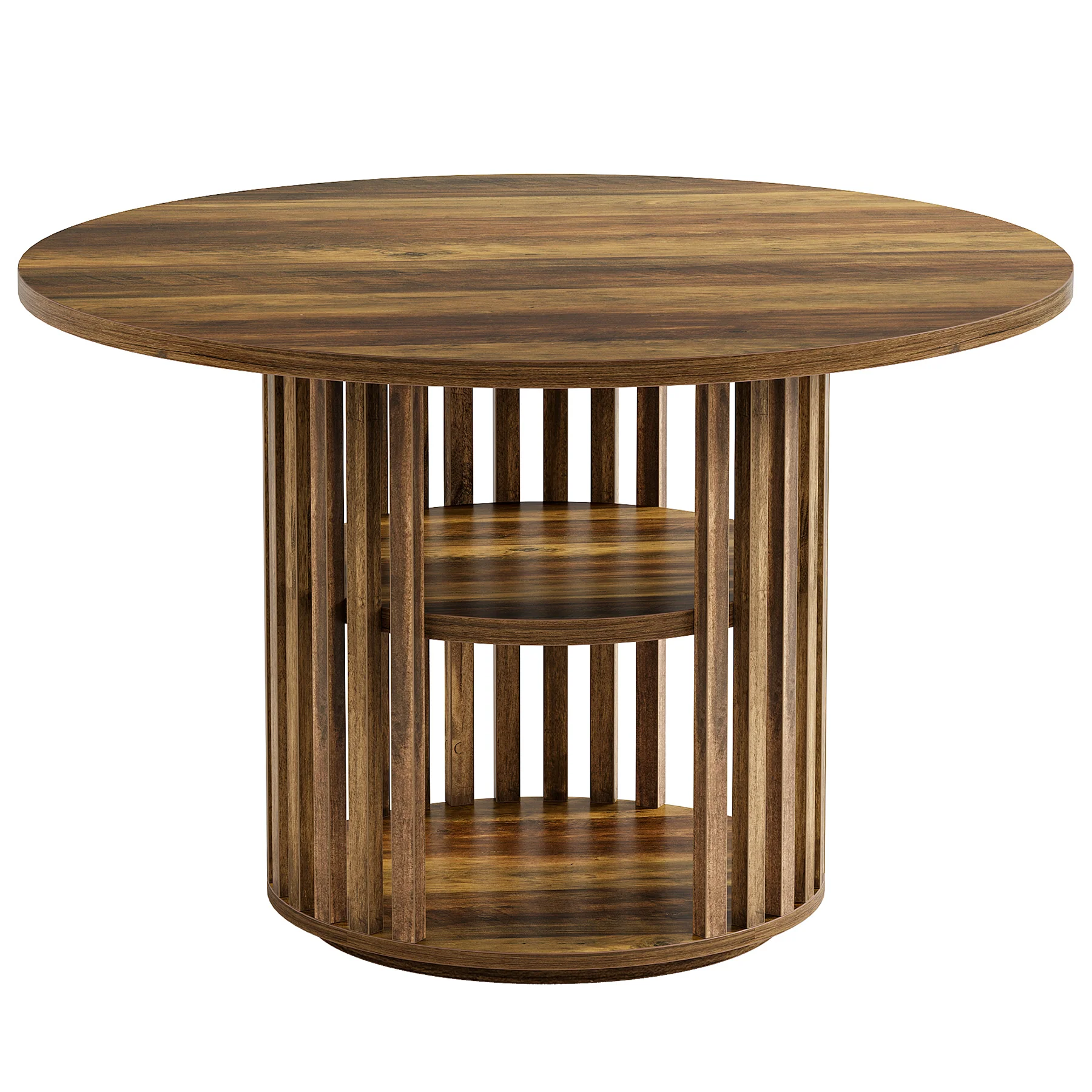 47" Farmhouse Dining Table, Round Kitchen Table with 2-Tier Storage Shelf - Image 9