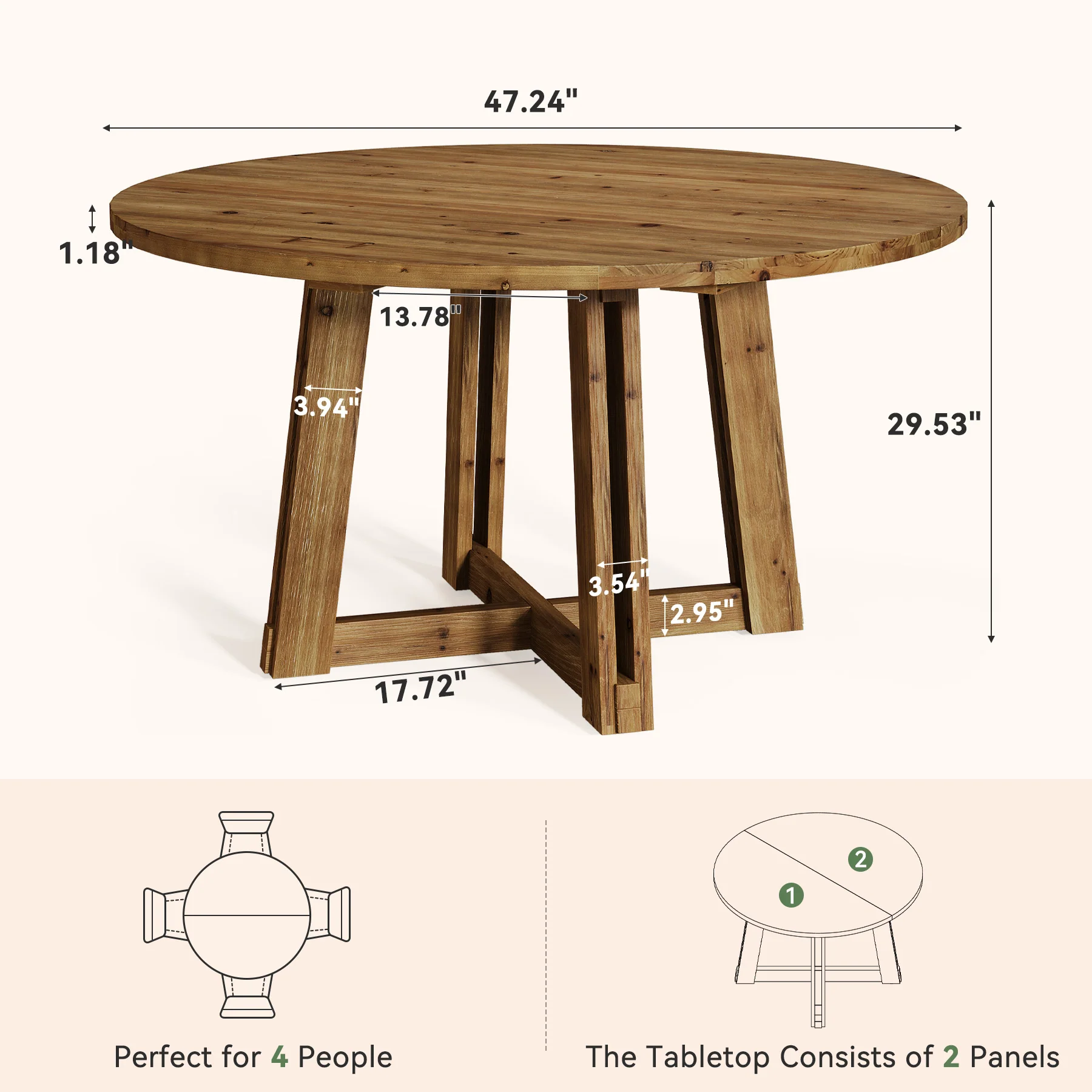 47" Wood Conference Table, Round Meeting Table with Thickened Tabletop - Image 2