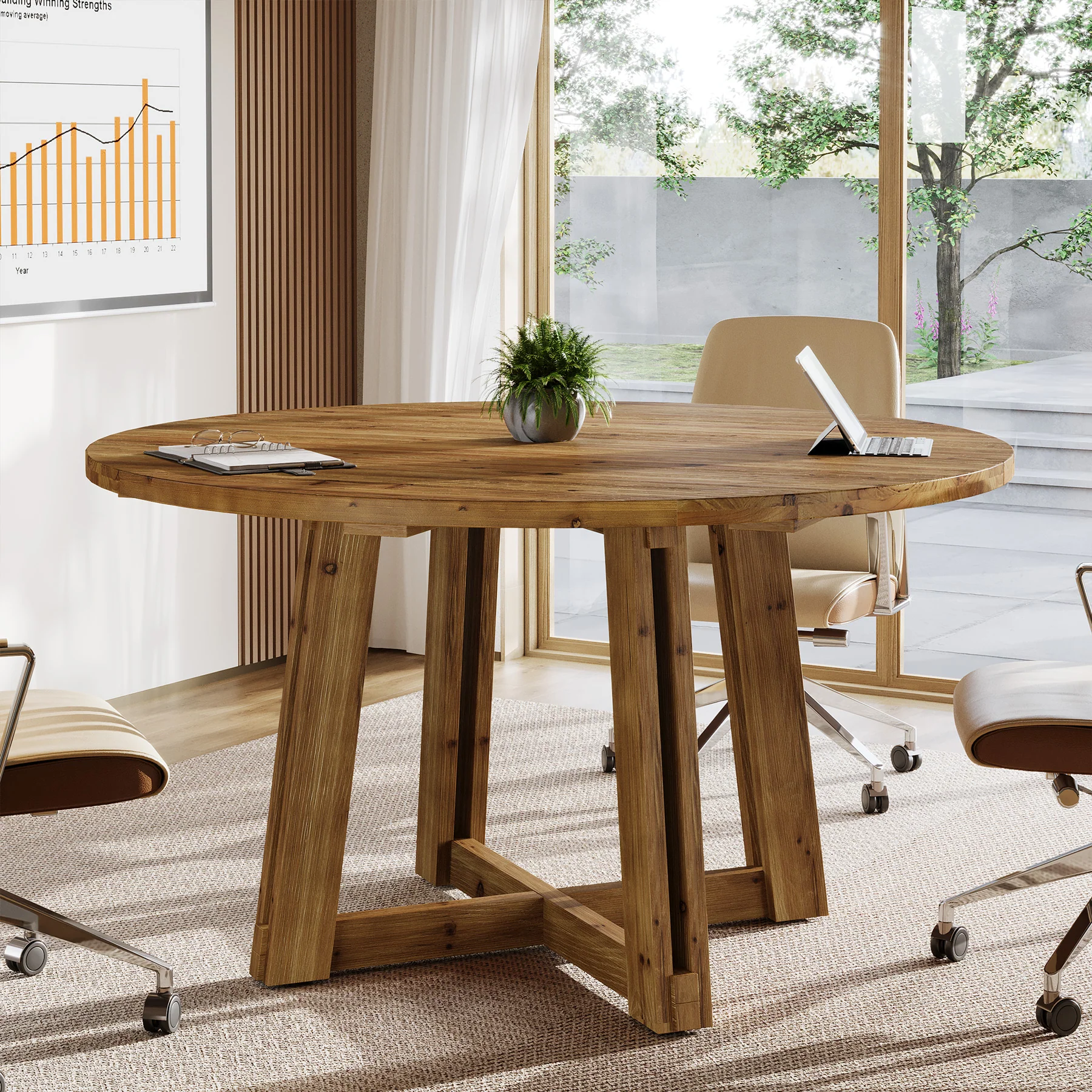 47" Wood Conference Table, Round Meeting Table with Thickened Tabletop - Image 3