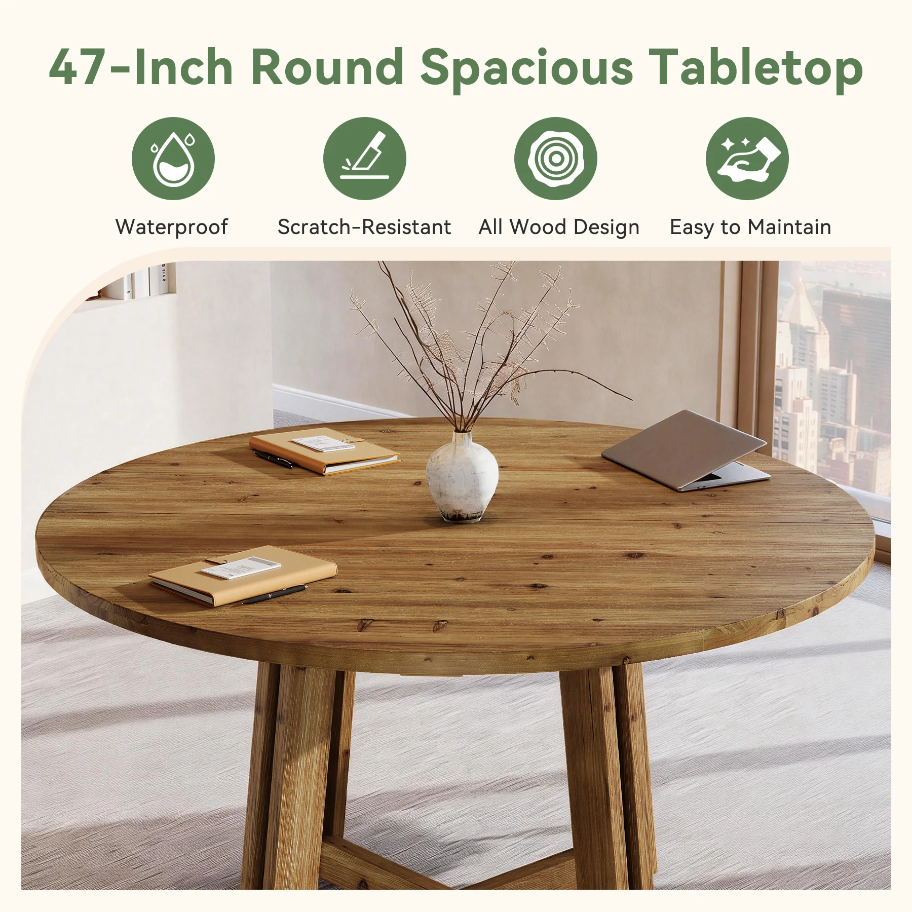 47" Wood Conference Table, Round Meeting Table with Thickened Tabletop - Image 6