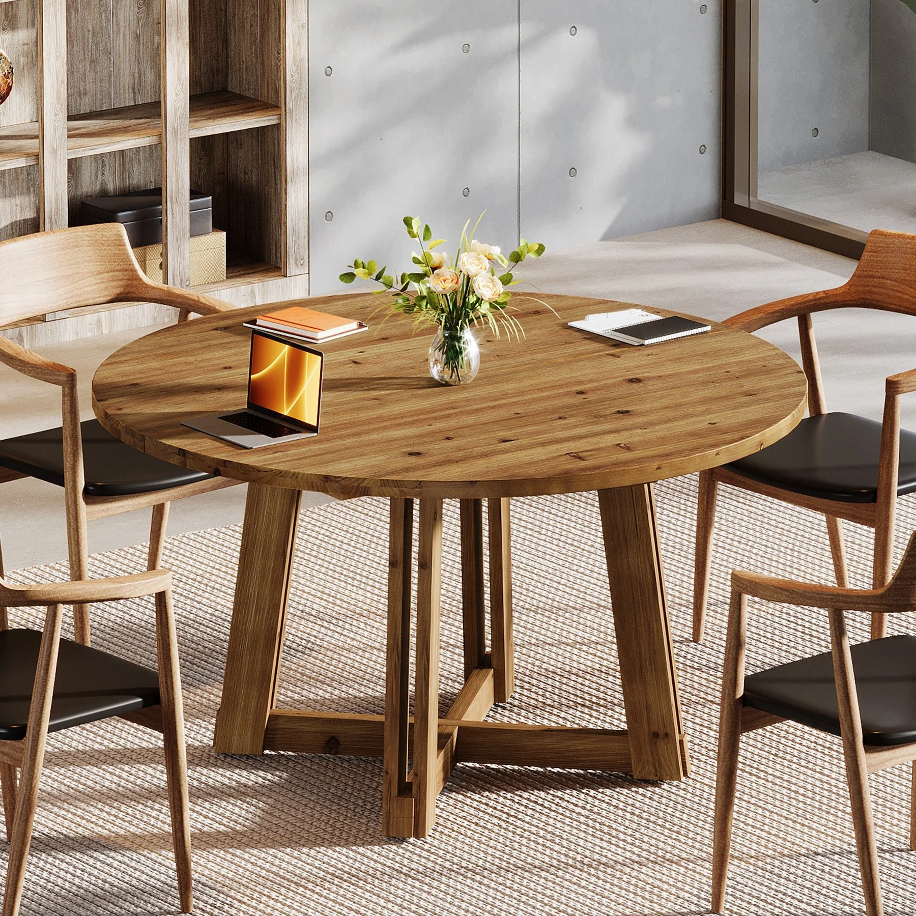 47" Wood Conference Table, Round Meeting Table with Thickened Tabletop - Image 7