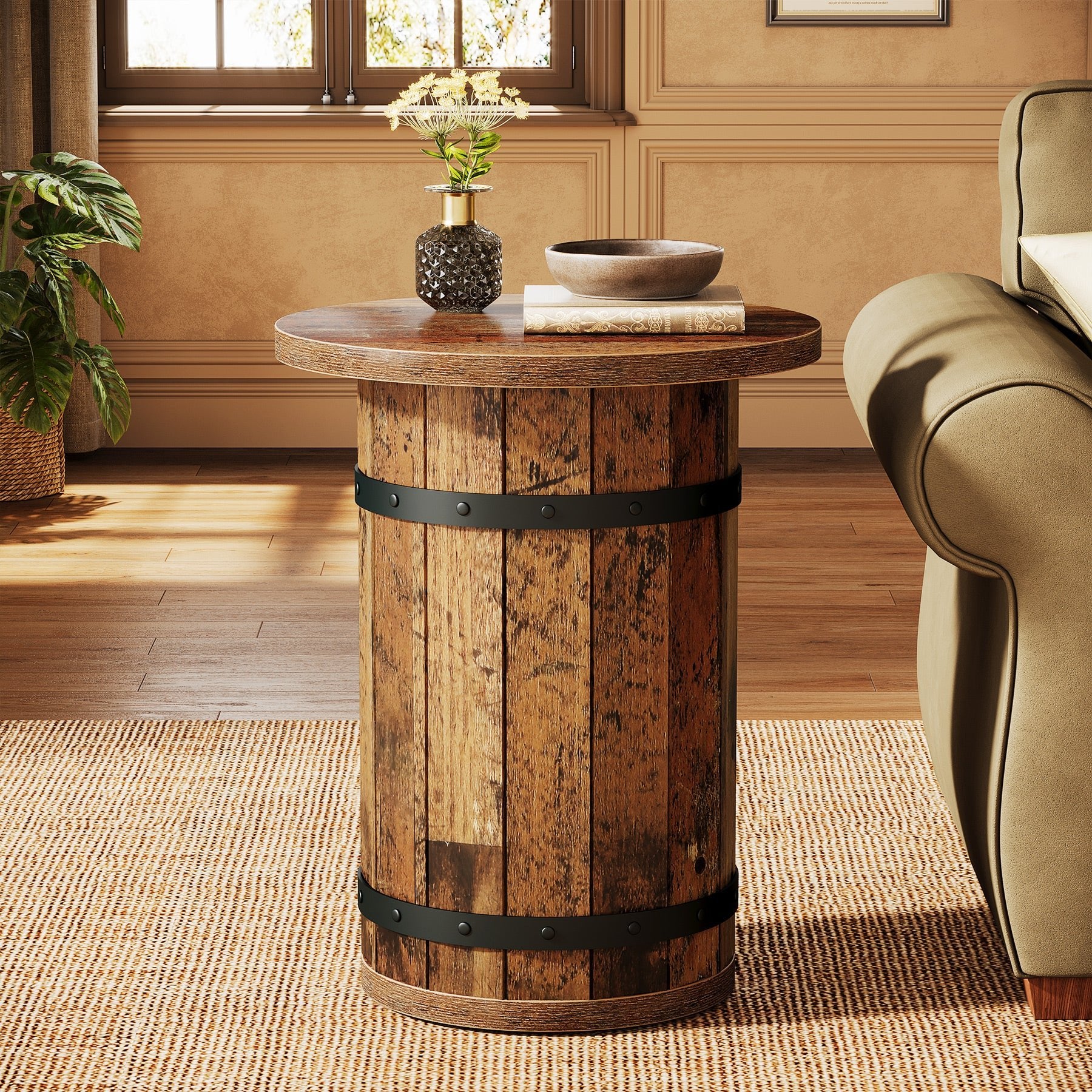 25.6" Tall End Table, Round Side Table Nightstand with Sturdy Base - Image 3
