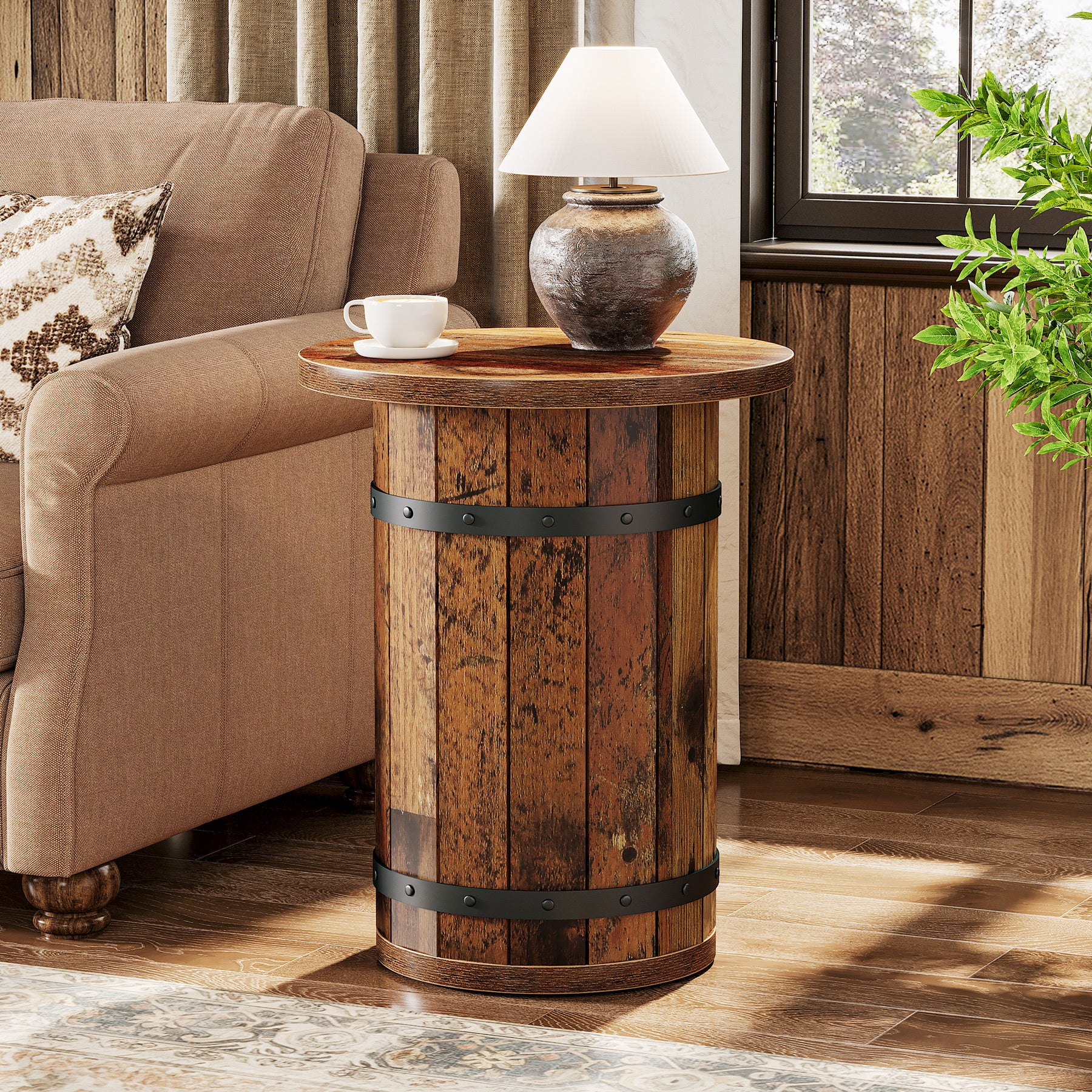 25.6" Tall End Table, Round Side Table Nightstand with Sturdy Base - Image 4