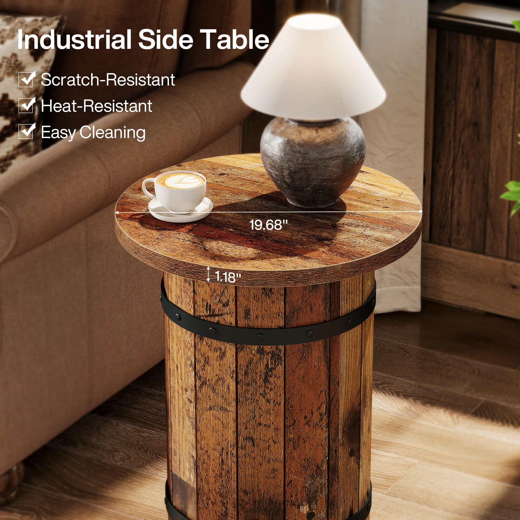 25.6" Tall End Table, Round Side Table Nightstand with Sturdy Base - Image 6