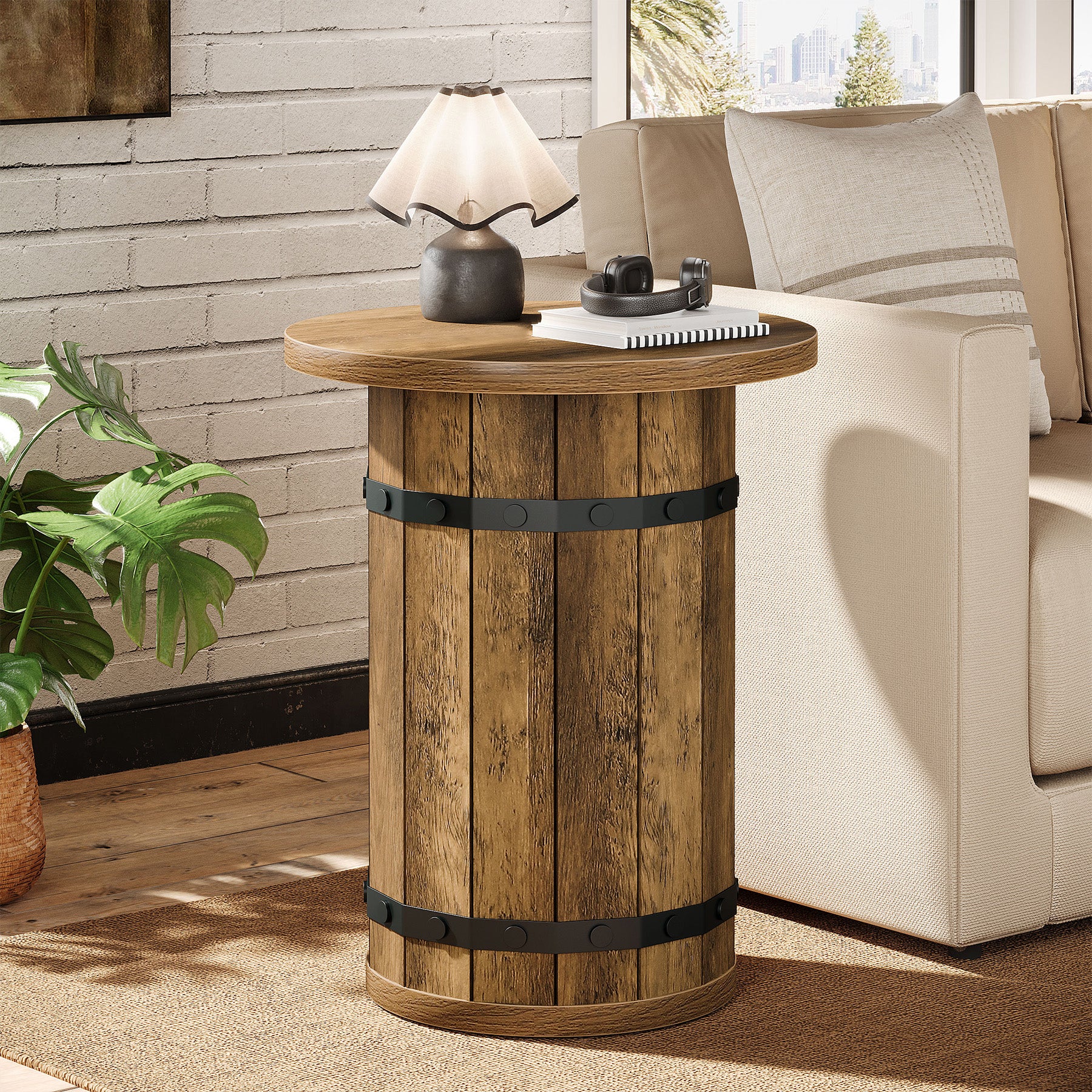 25.6" Tall End Table, Round Side Table Nightstand with Sturdy Base - Image 9
