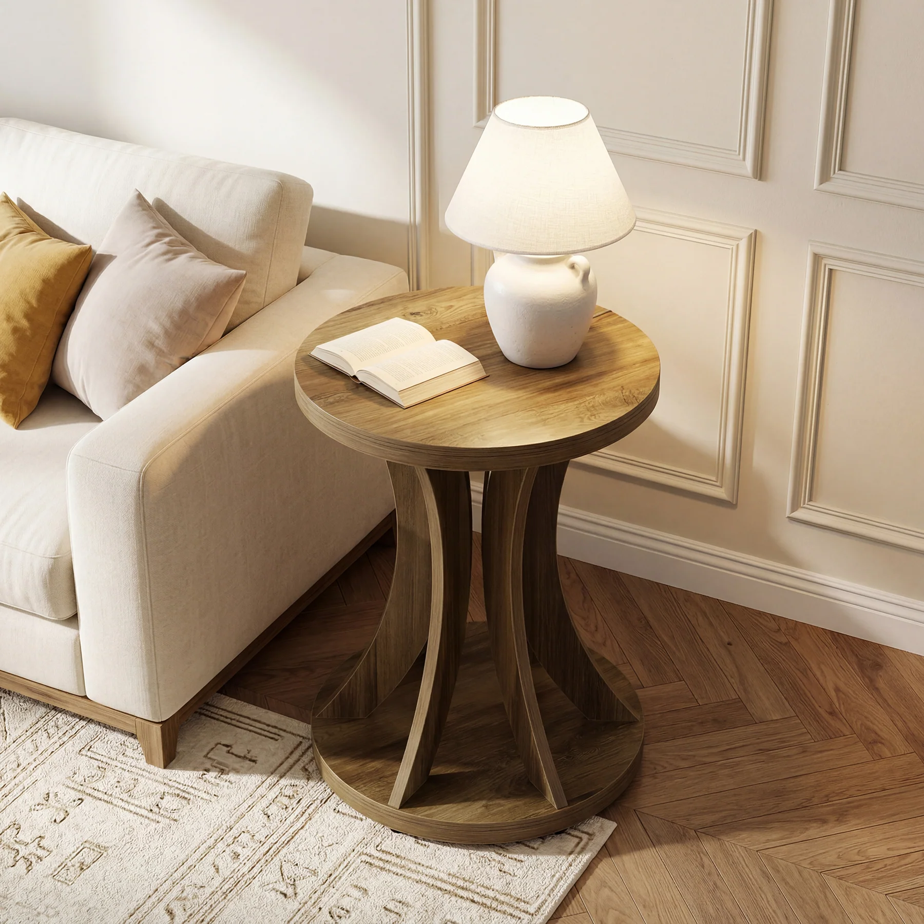 Tribesigns 17.71" Round Side Table, Farmhouse Curved End Table - Image 5