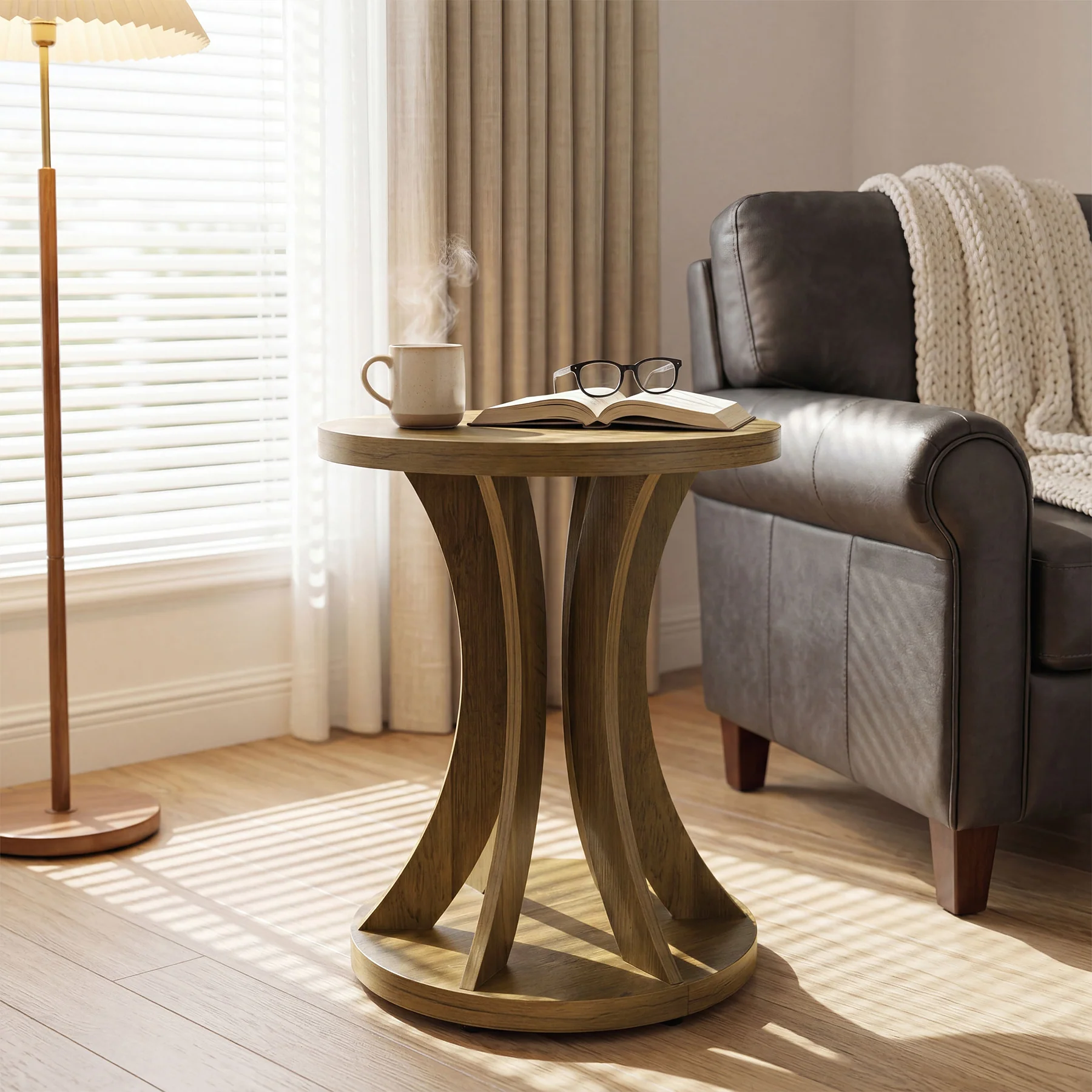 Tribesigns 17.71" Round Side Table, Farmhouse Curved End Table - Image 8