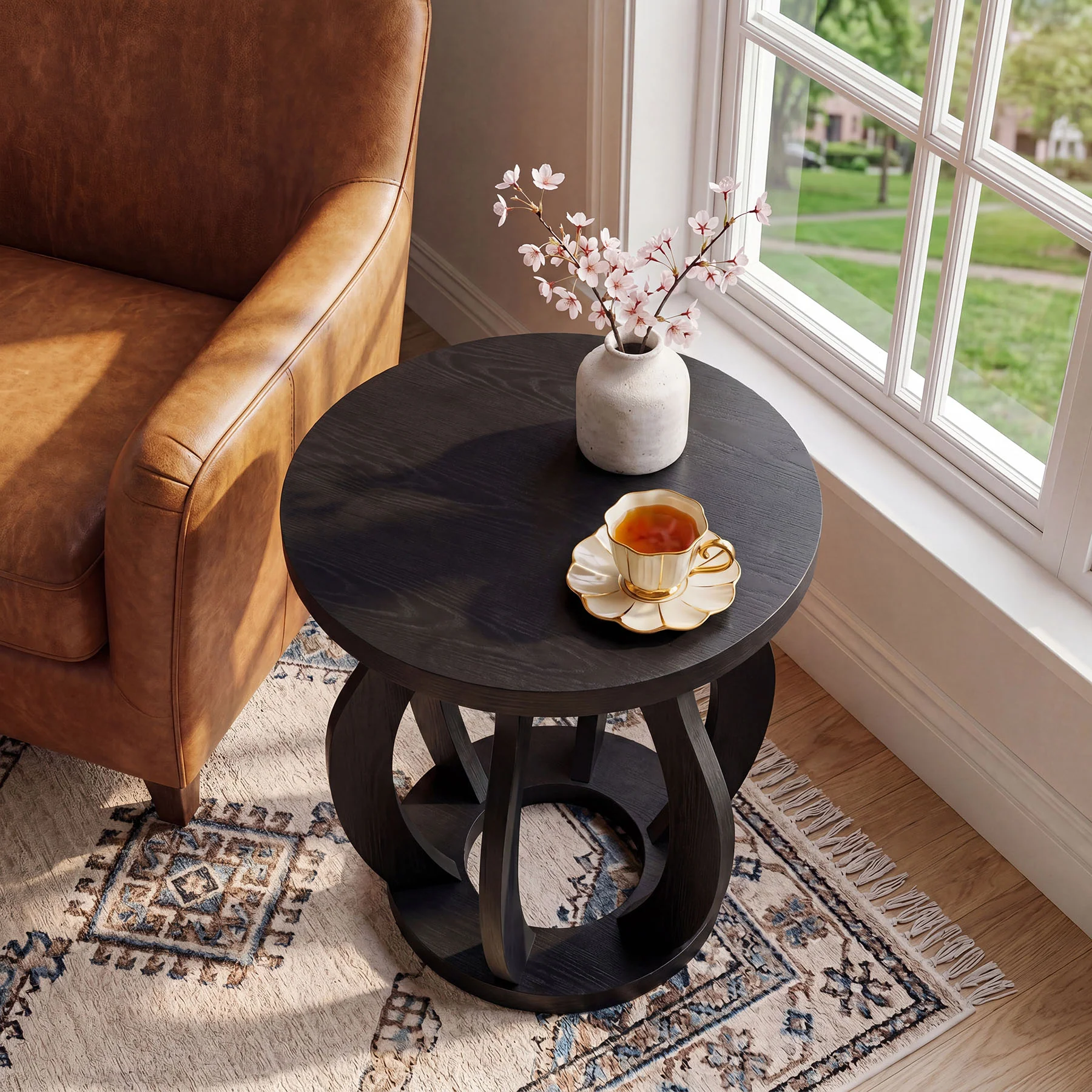 Tribesigns 19.69" Round Side Table, Curved Wooden Nightstand for Small Spaces - Image 16