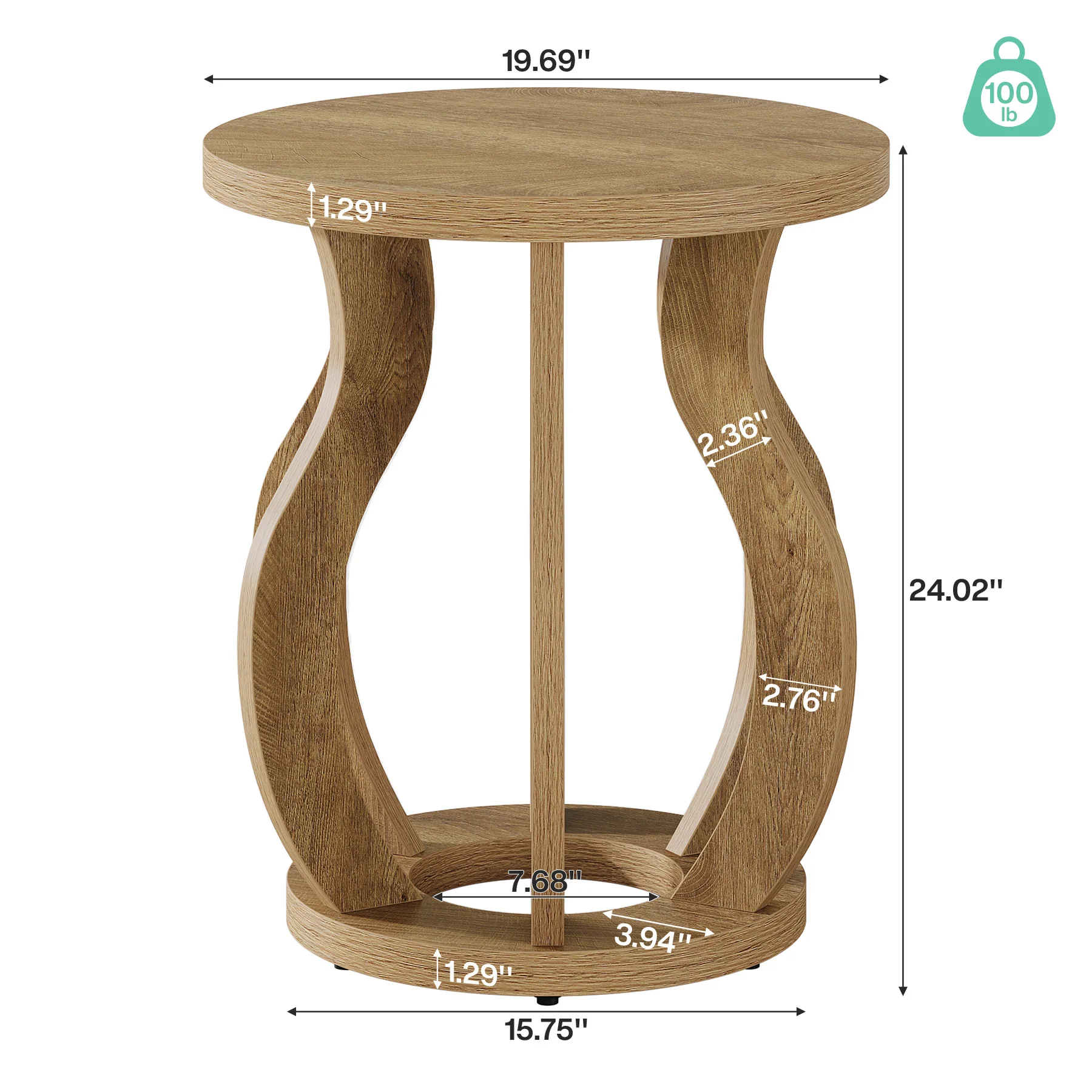 Tribesigns 19.69" Round Side Table, Curved Wooden Nightstand for Small Spaces - Image 2