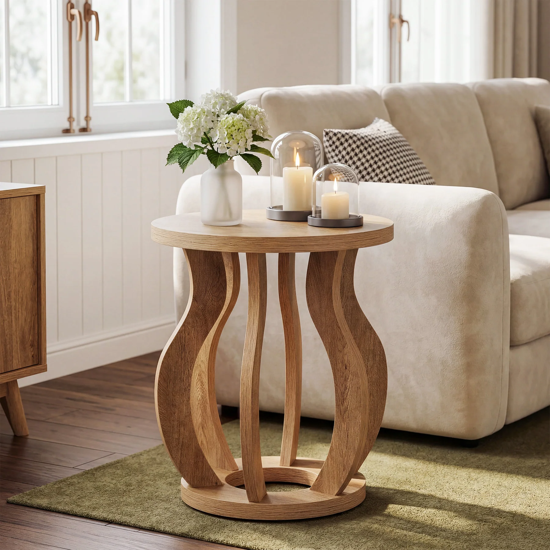 Tribesigns 19.69" Round Side Table, Curved Wooden Nightstand for Small Spaces - Image 5