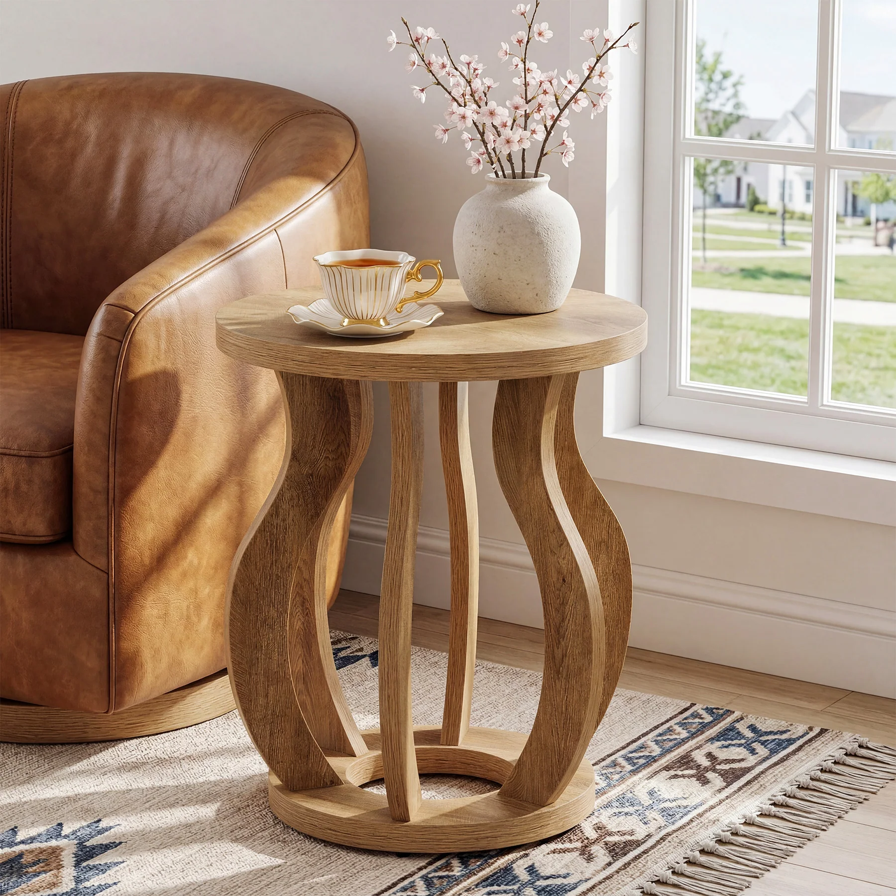Tribesigns 19.69" Round Side Table, Curved Wooden Nightstand for Small Spaces - Image 8