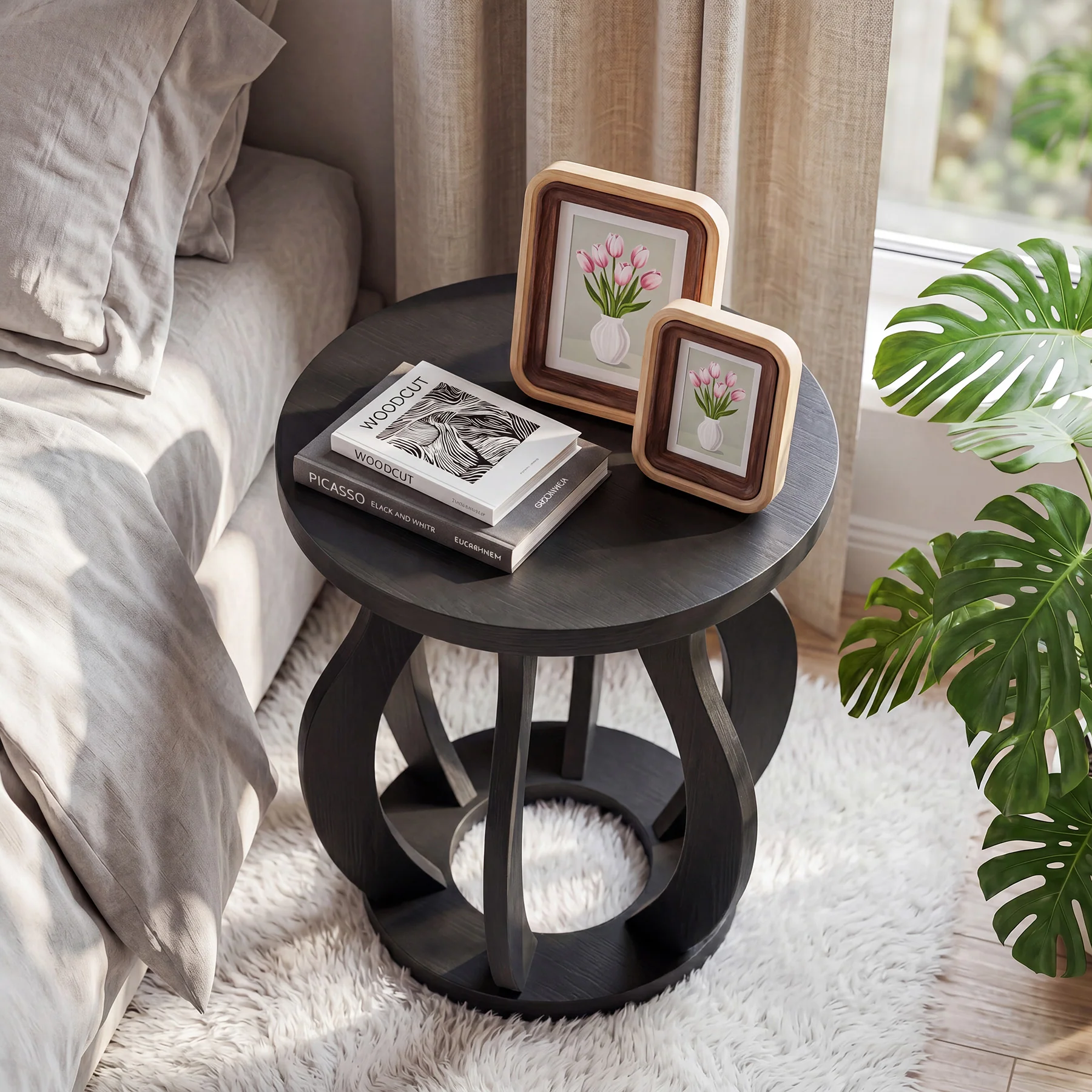 Tribesigns 19.69" Round Side Table, Curved Wooden Nightstand for Small Spaces - Image 9