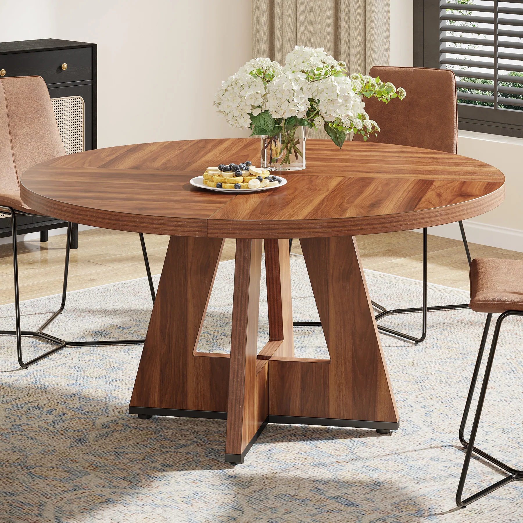 47" Farmhouse Dining Table, Round Wooden Kitchen Dinner Table for 4 People - Image 10