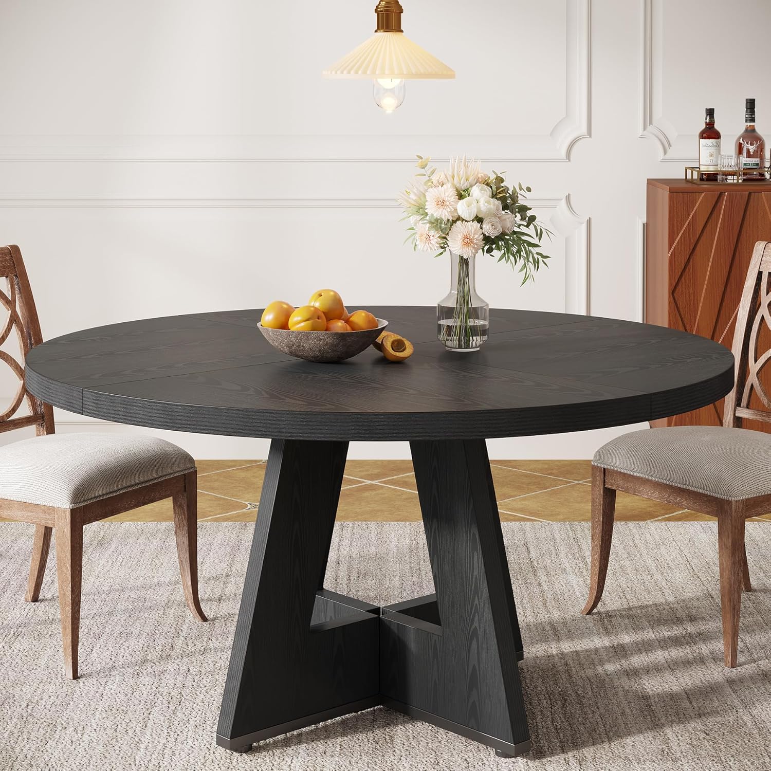 47" Farmhouse Dining Table, Round Wooden Kitchen Dinner Table for 4 People - Image 13