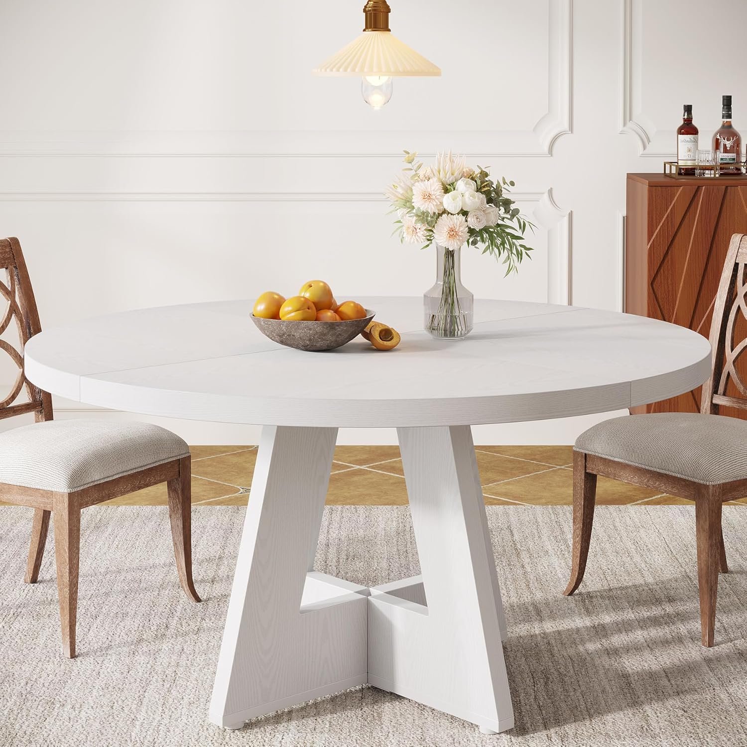 47" Farmhouse Dining Table, Round Wooden Kitchen Dinner Table for 4 People - Image 15