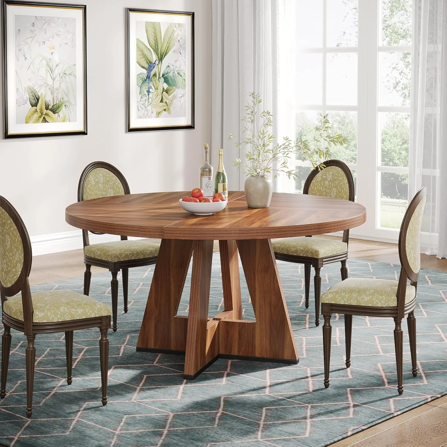47" Farmhouse Dining Table, Round Wooden Kitchen Dinner Table for 4 People - Image 5
